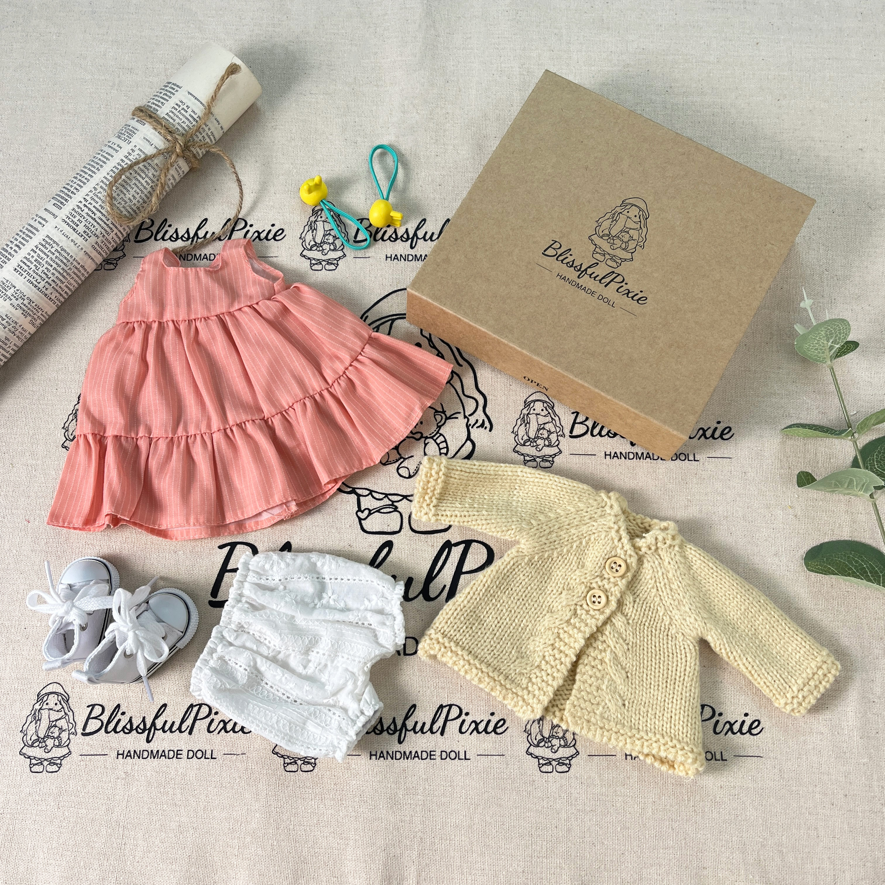 BlissfulPixie 12" Waldorf Handmade Doll Clothing Set Baby Girl Clothes Washable