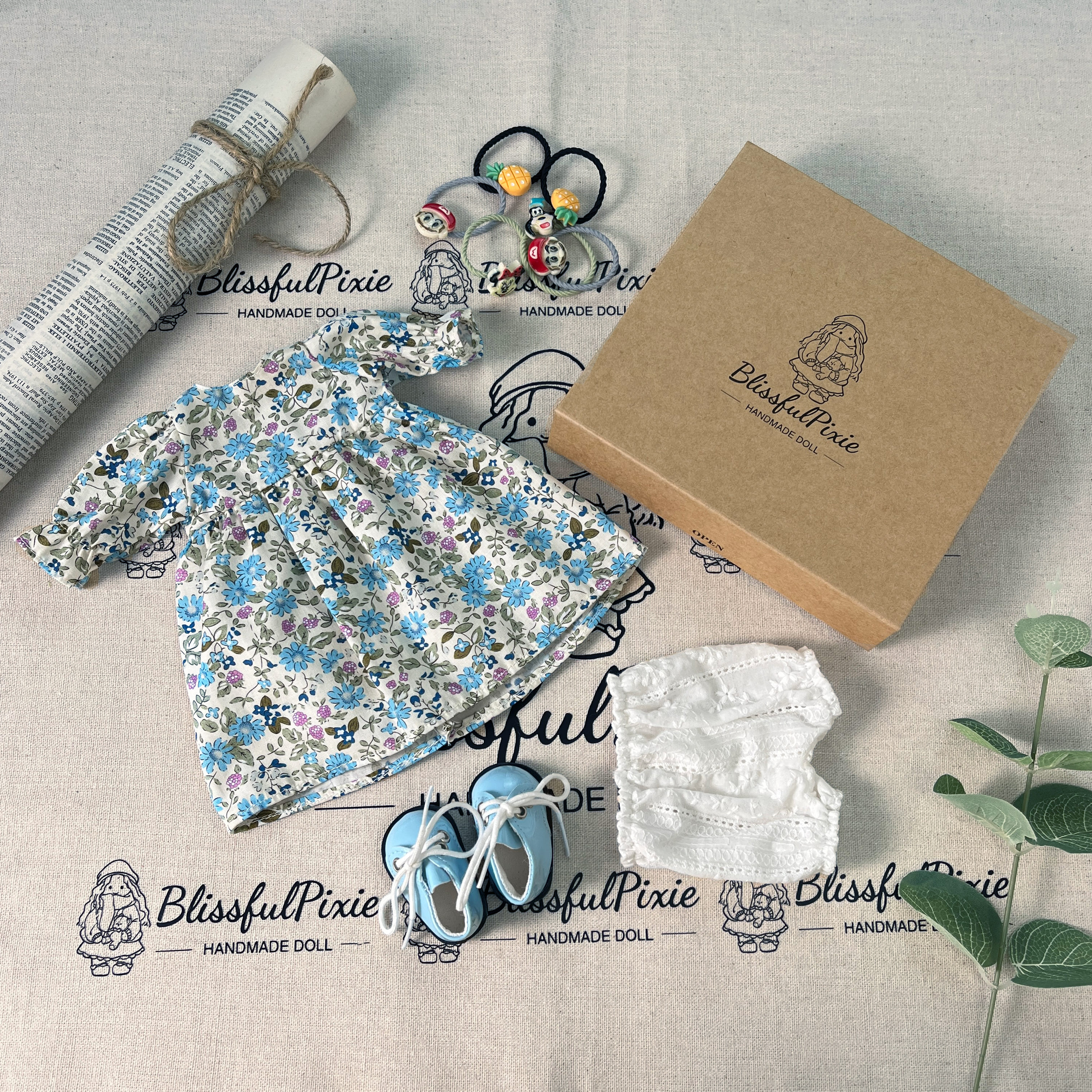 BlissfulPixie 12" Waldorf Handmade Doll Clothing Set Baby Girl Clothes Washable