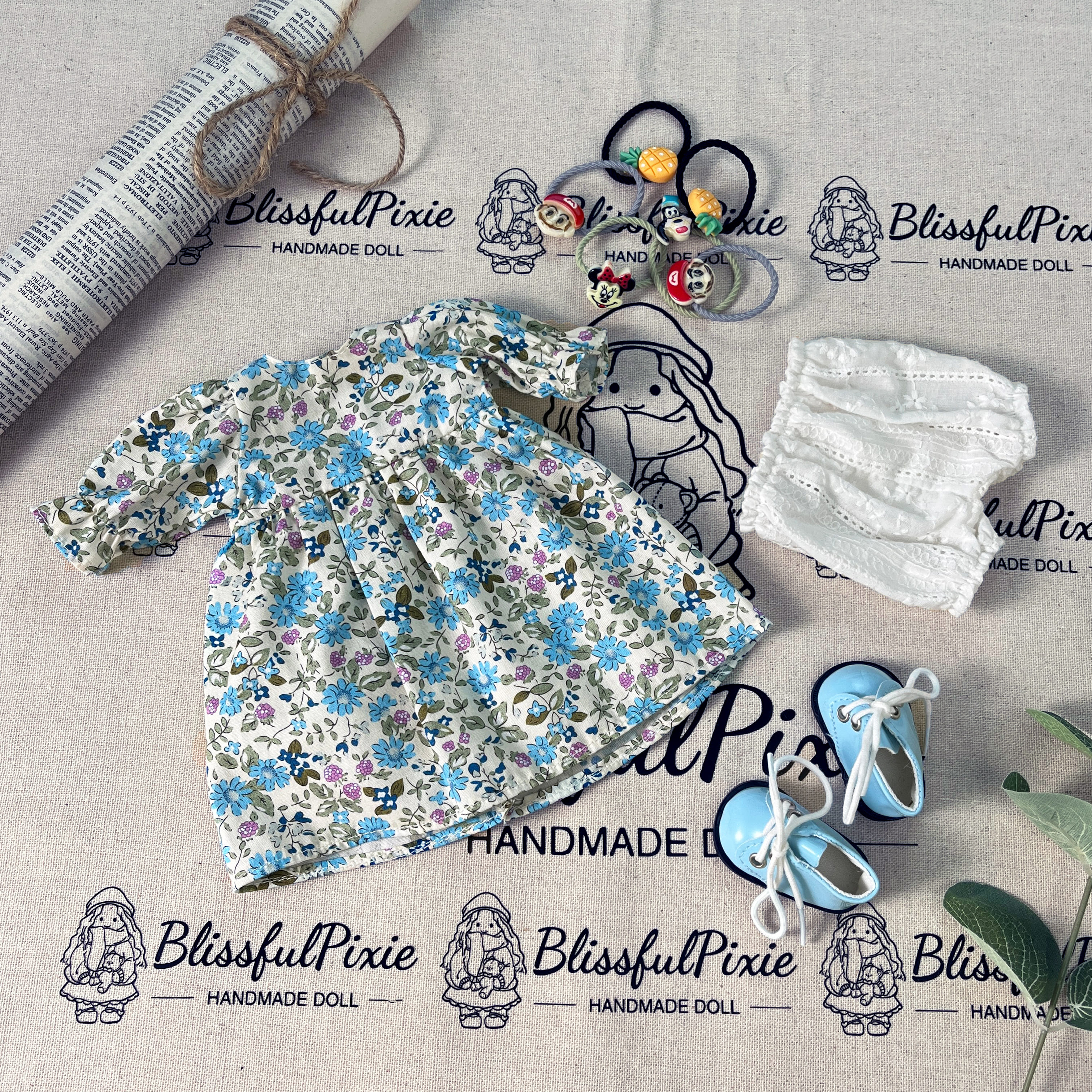 BlissfulPixie 12" Waldorf Handmade Doll Clothing Set Baby Girl Clothes Washable