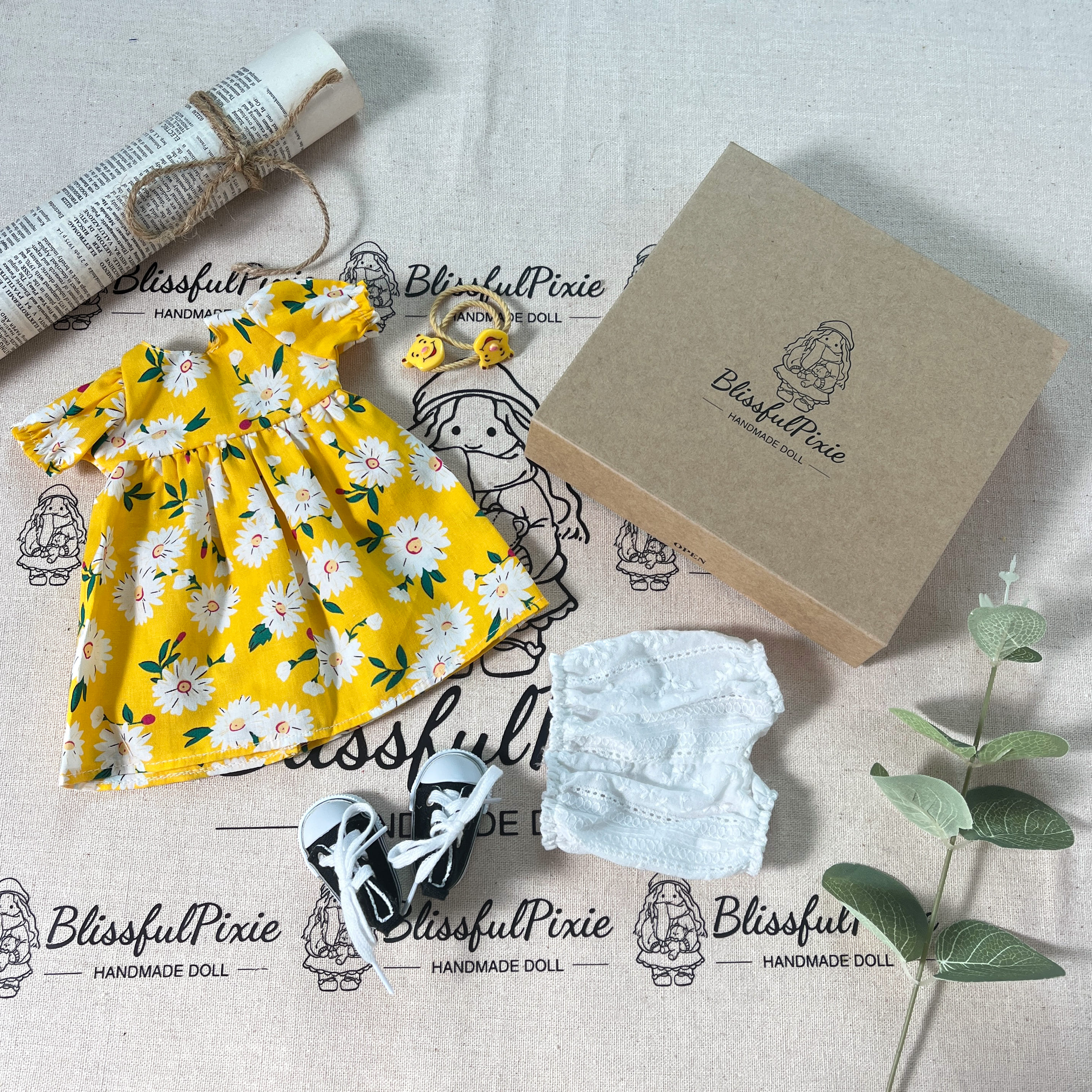 BlissfulPixie 12" Waldorf Handmade Doll Clothing Set Baby Girl Clothes Washable