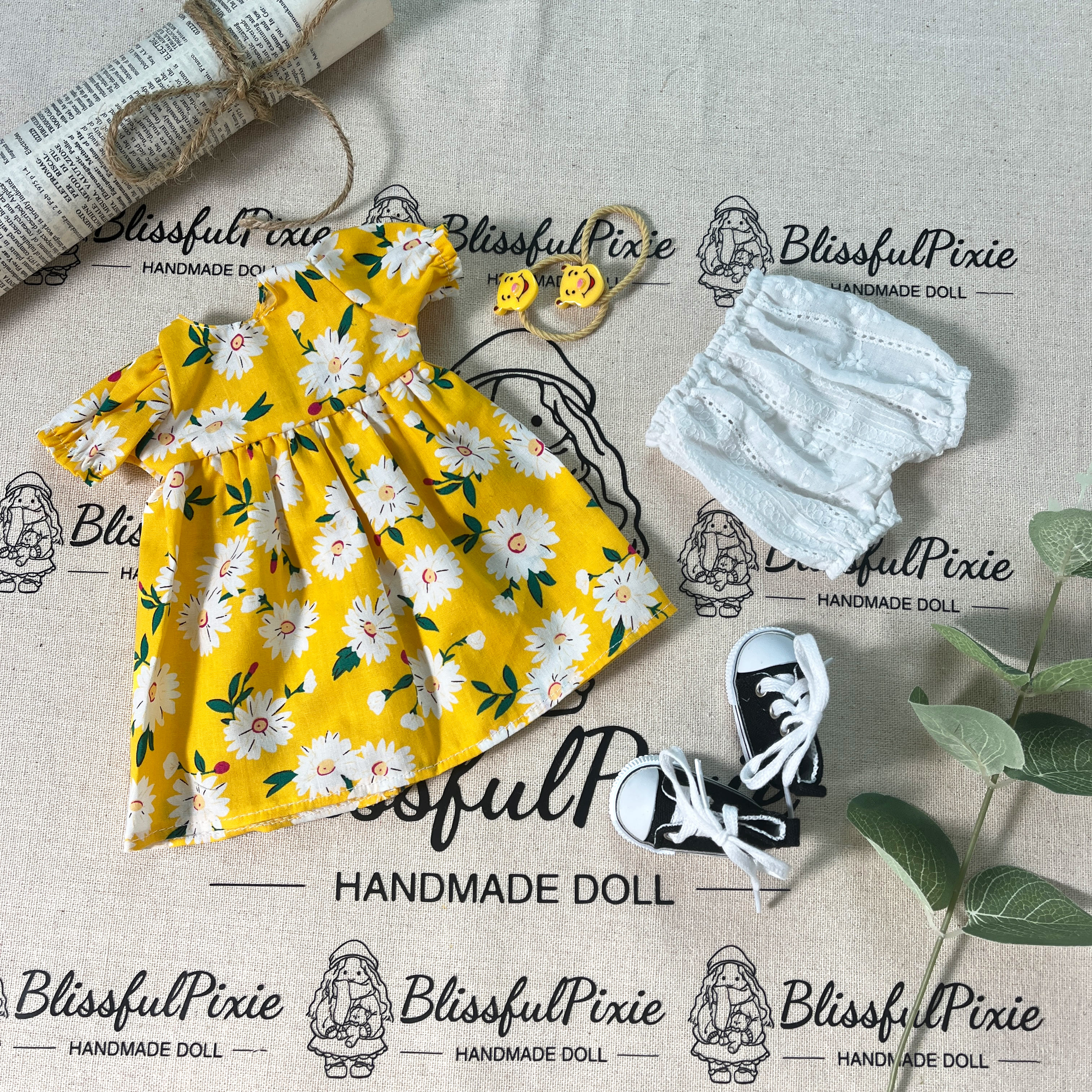 BlissfulPixie 12" Waldorf Handmade Doll Clothing Set Baby Girl Clothes Washable