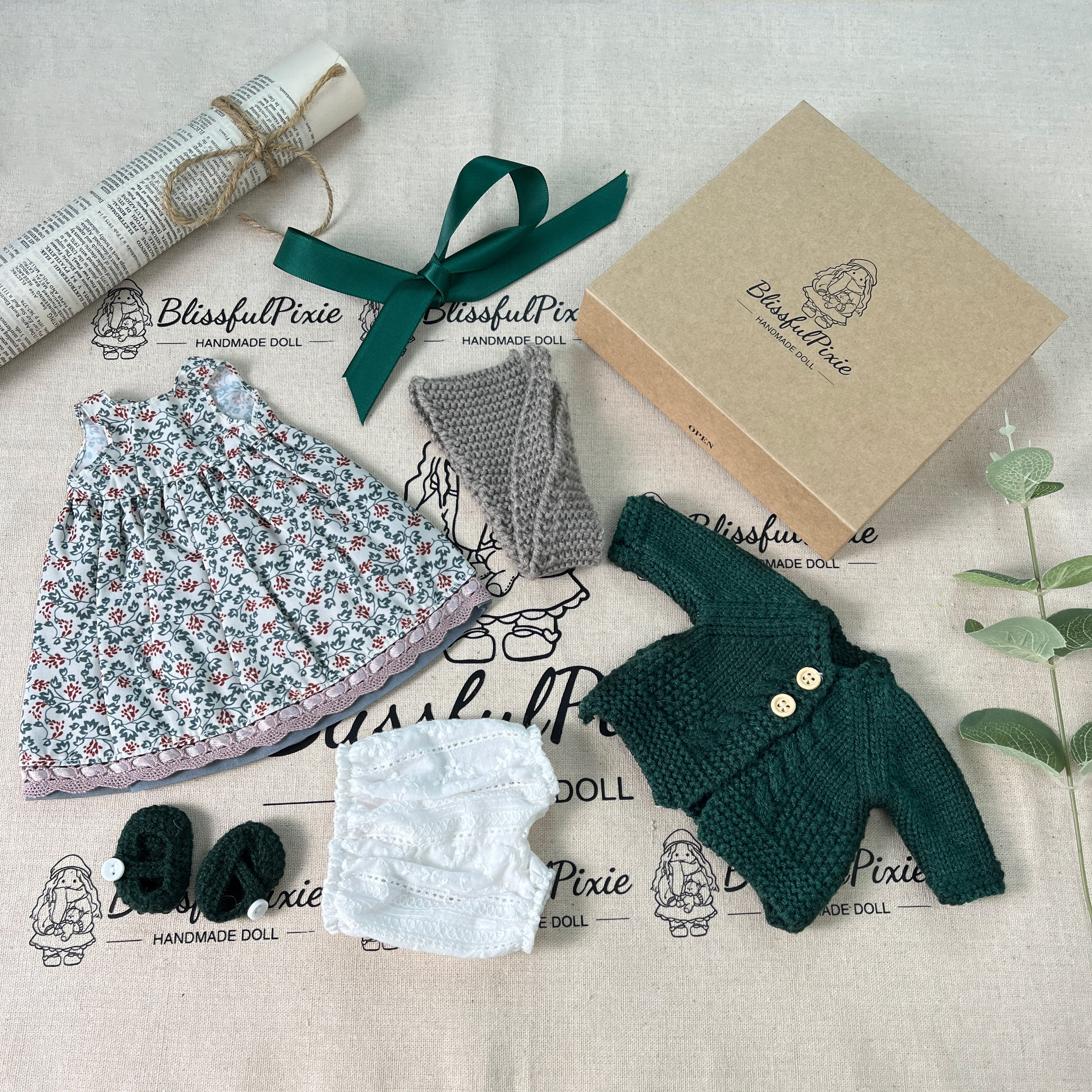 BlissfulPixie 12" Waldorf Handmade Doll Clothing Set Baby Girl Clothes Washable