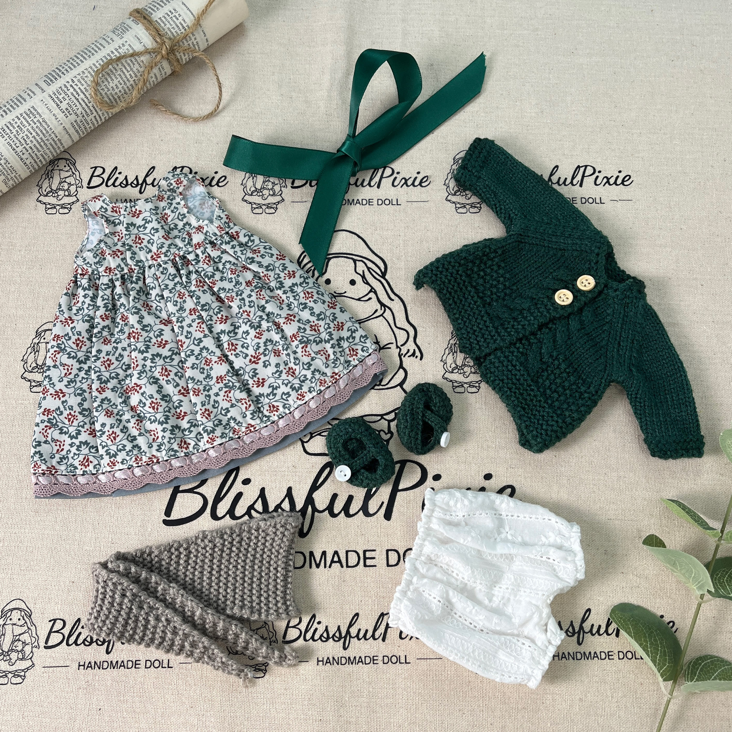 BlissfulPixie 12" Waldorf Handmade Doll Clothing Set Baby Girl Clothes Washable