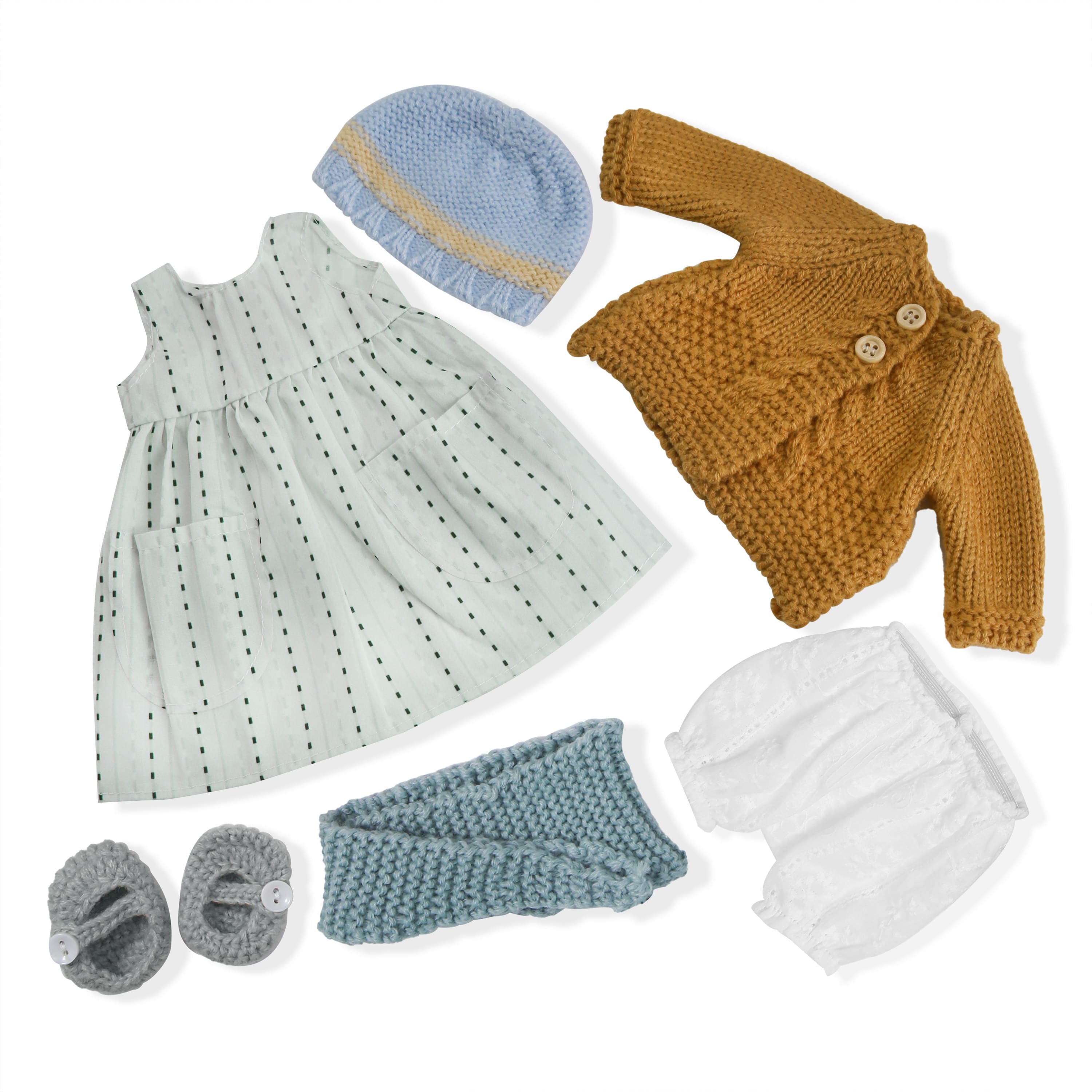 BlissfulPixie 12" Waldorf Handmade Doll Clothing Set Baby Girl Clothes Washable