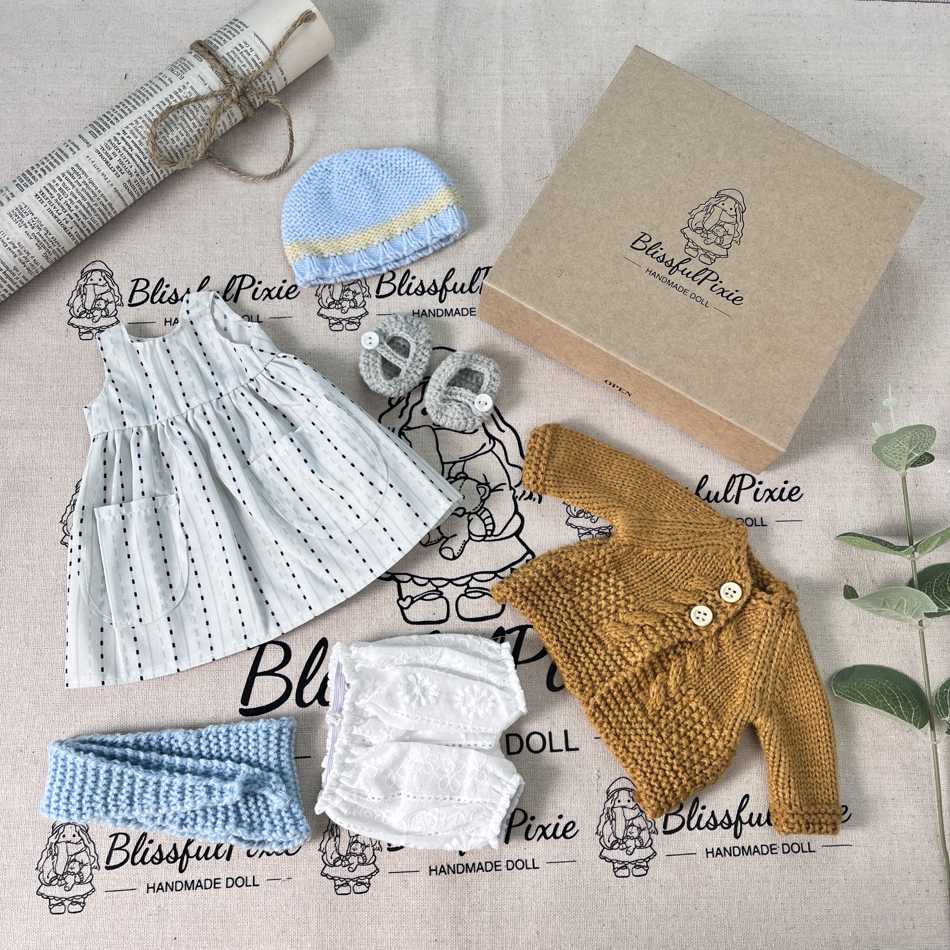 BlissfulPixie 12" Waldorf Handmade Doll Clothing Set Baby Girl Clothes Washable