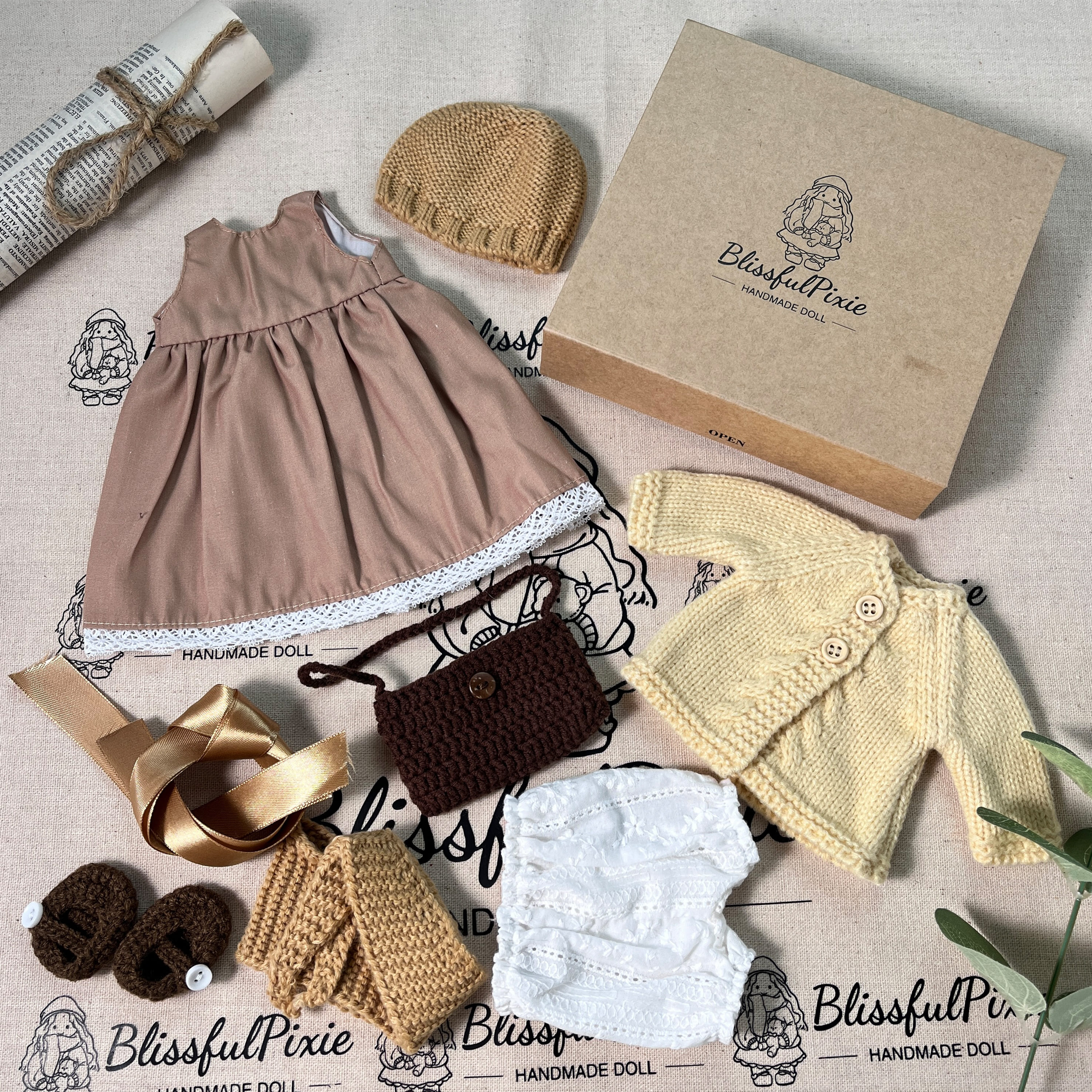 BlissfulPixie 12" Waldorf Handmade Doll Clothing Set Baby Girl Clothes Washable