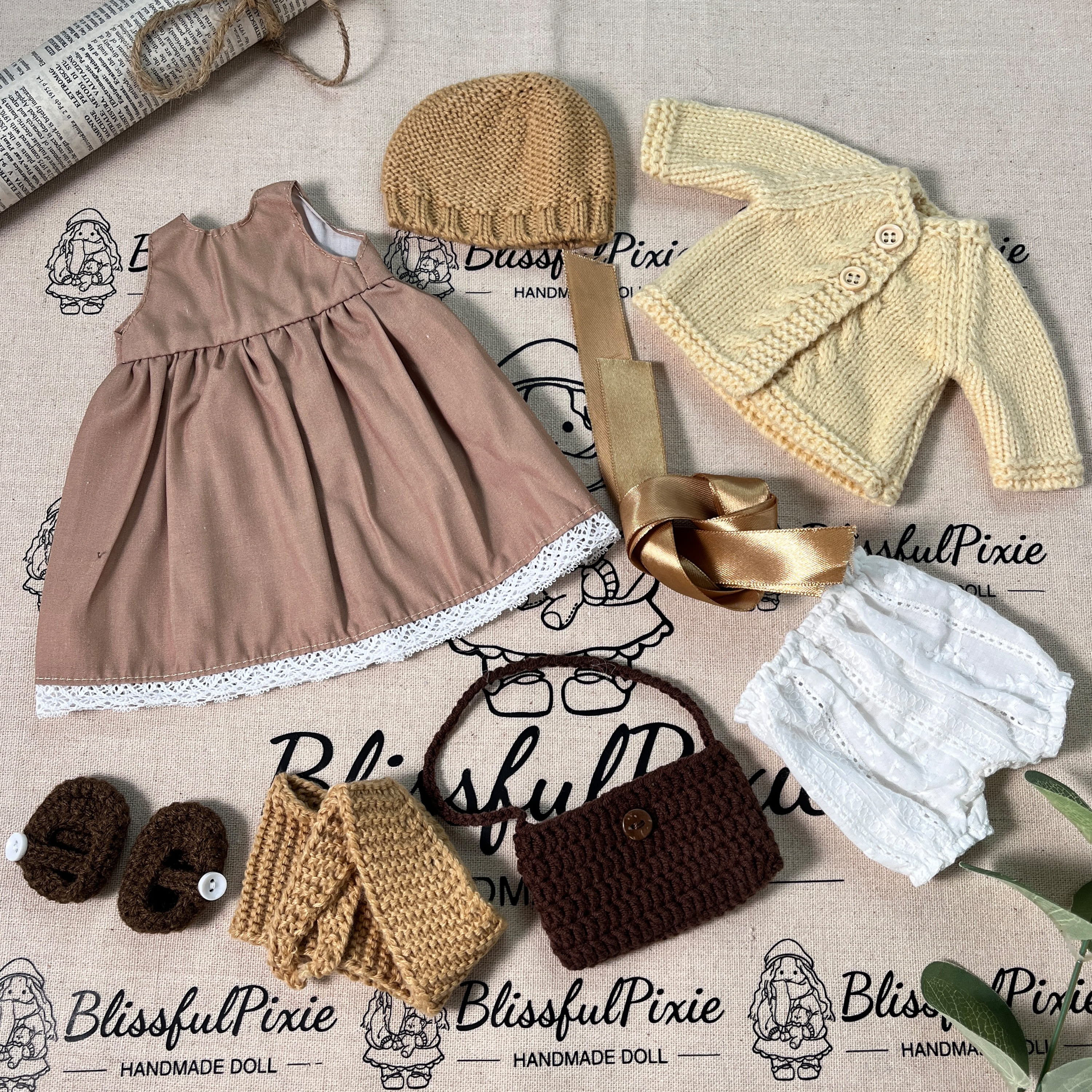 BlissfulPixie 12" Waldorf Handmade Doll Clothing Set Baby Girl Clothes Washable