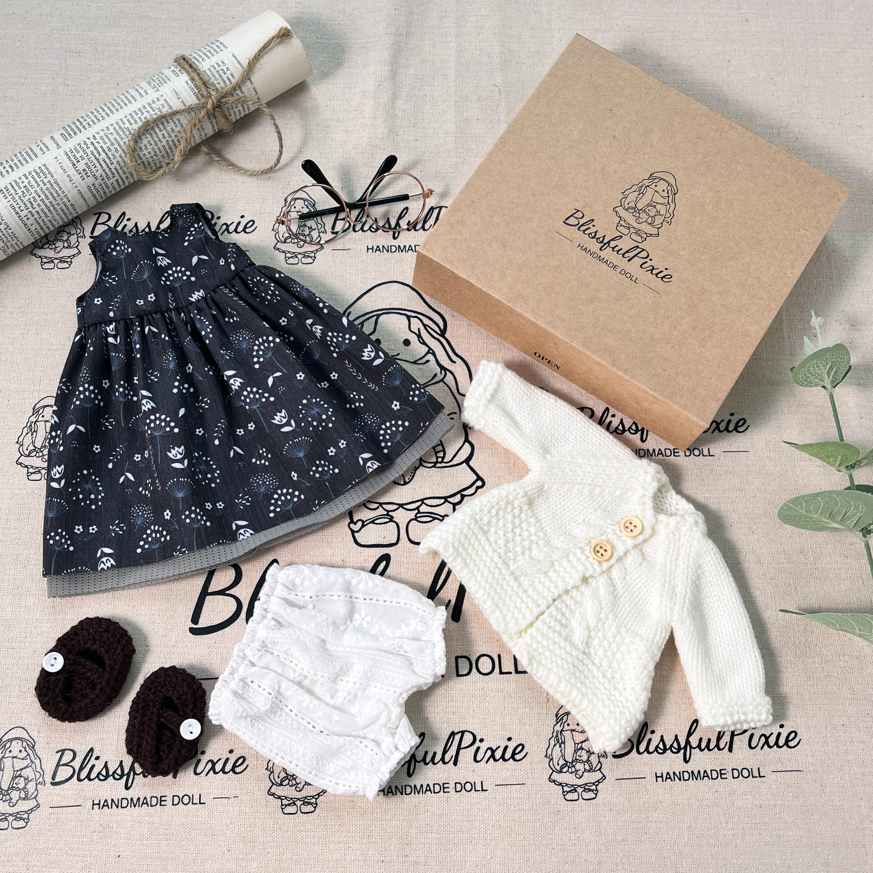 BlissfulPixie 12" Waldorf Handmade Doll Clothing Set Baby Girl Clothes Washable