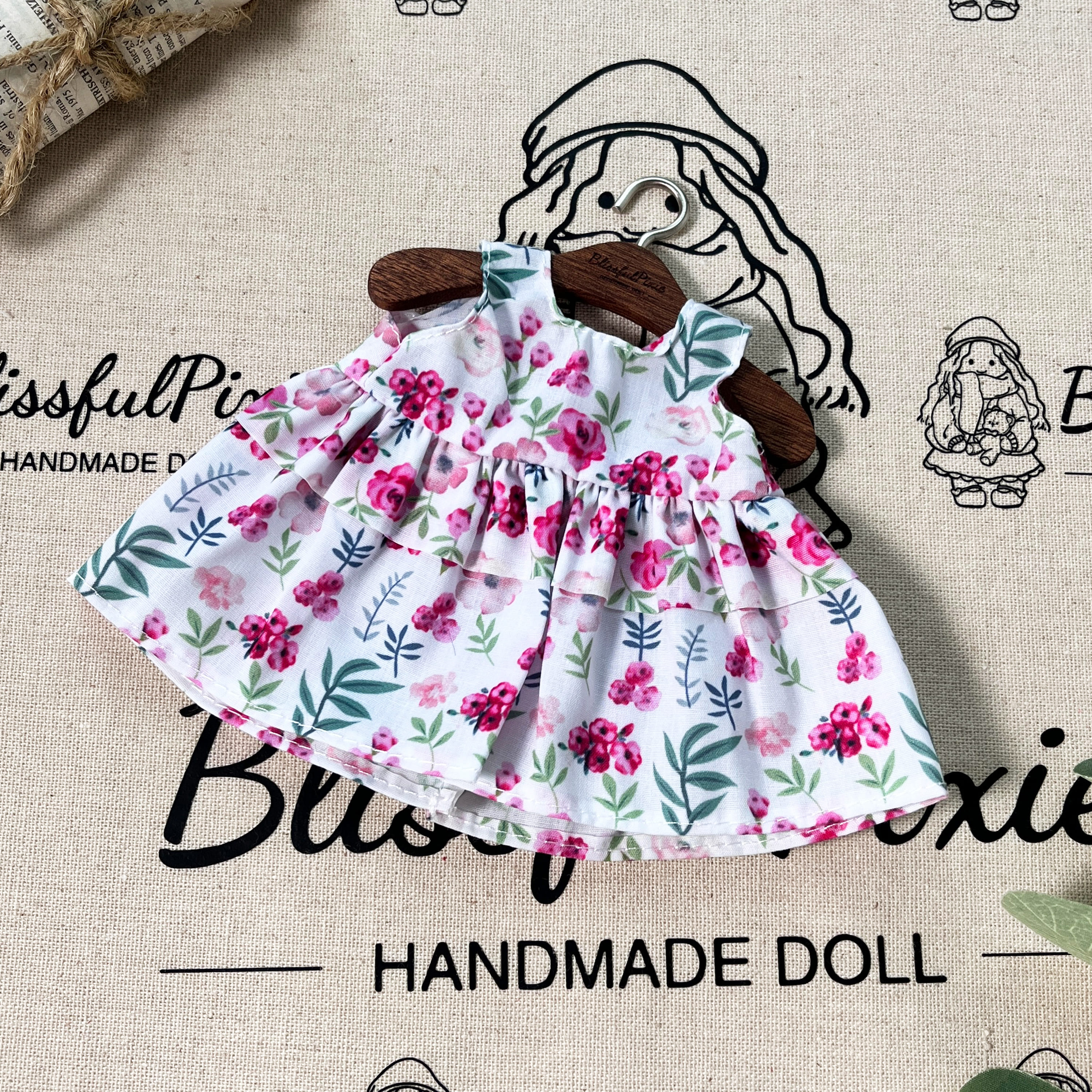 BlissfulPixie 12" Waldorf Handmade Doll Clothing Set Baby Girl Clothes Washable