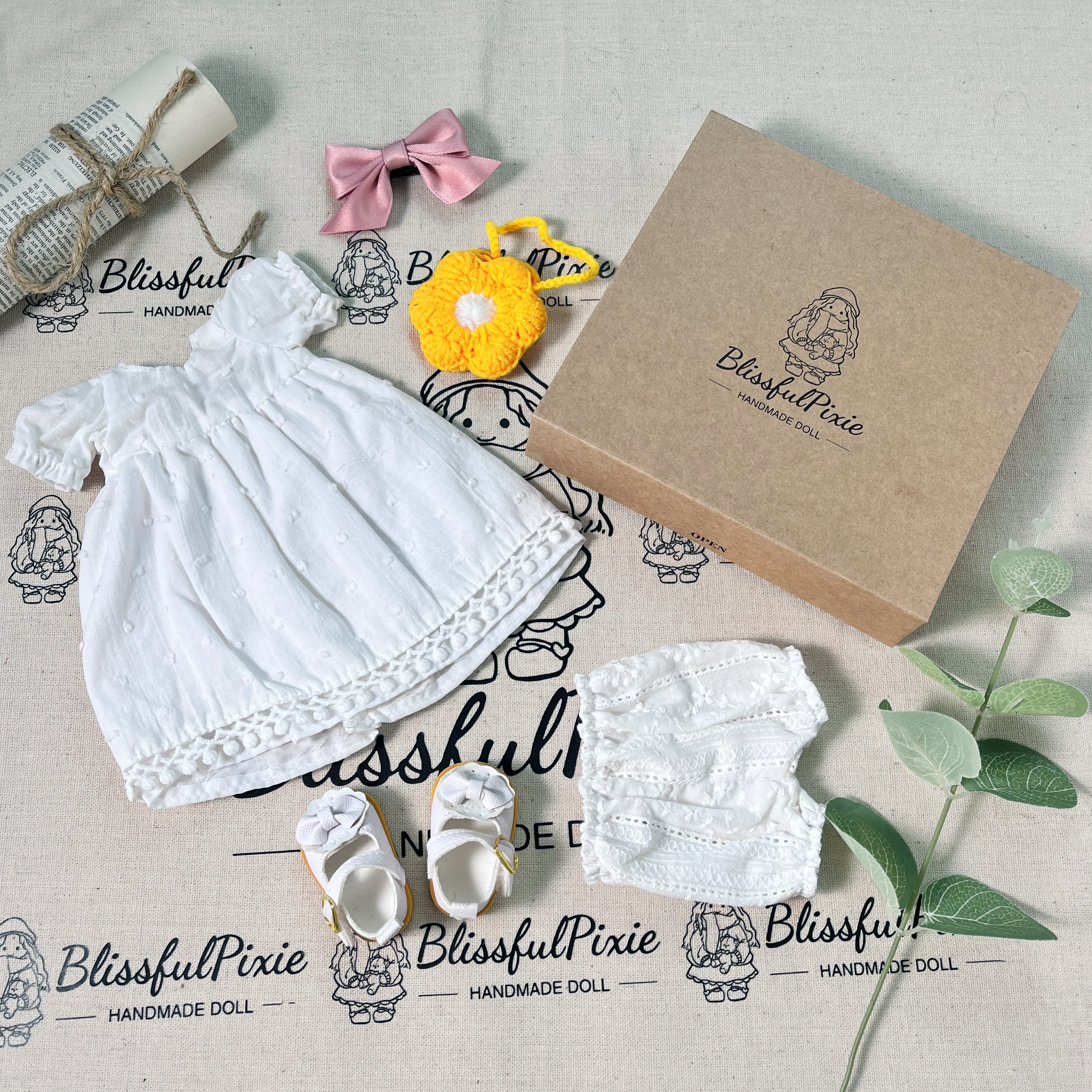 BlissfulPixie 12" Waldorf Handmade Doll Clothing Set Baby Girl Clothes Washable