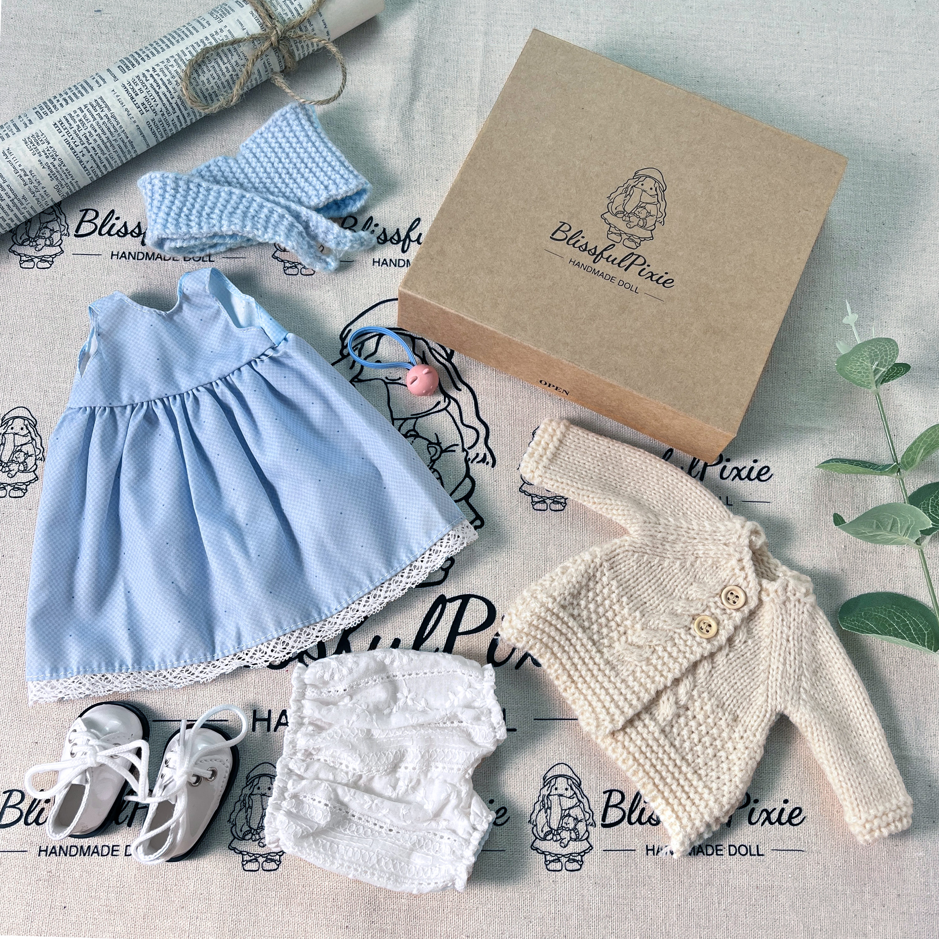 BlissfulPixie 12" Waldorf Handmade Doll Clothing Set Baby Girl Clothes Washable