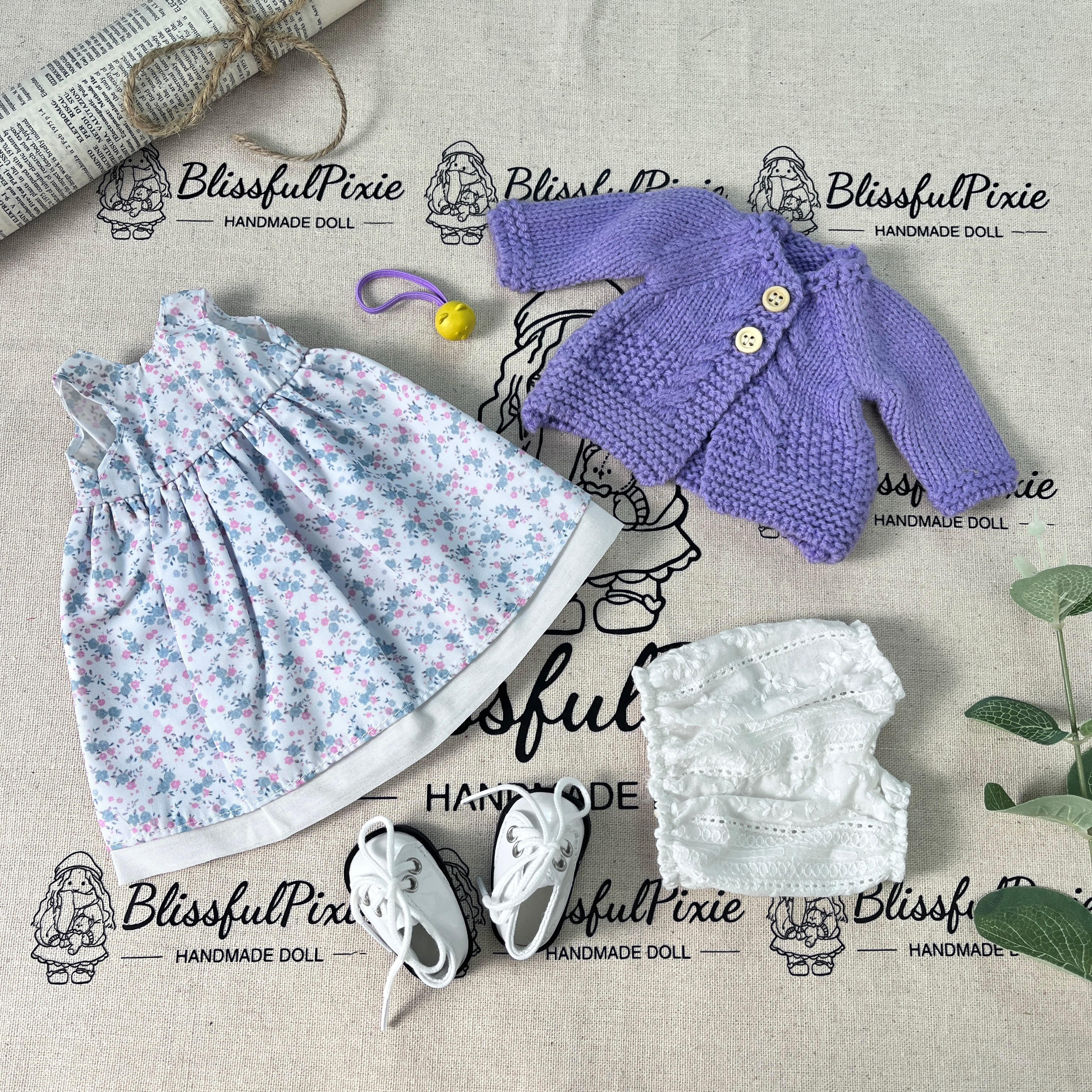 BlissfulPixie 12" Waldorf Handmade Doll Clothing Set Baby Girl Clothes Washable