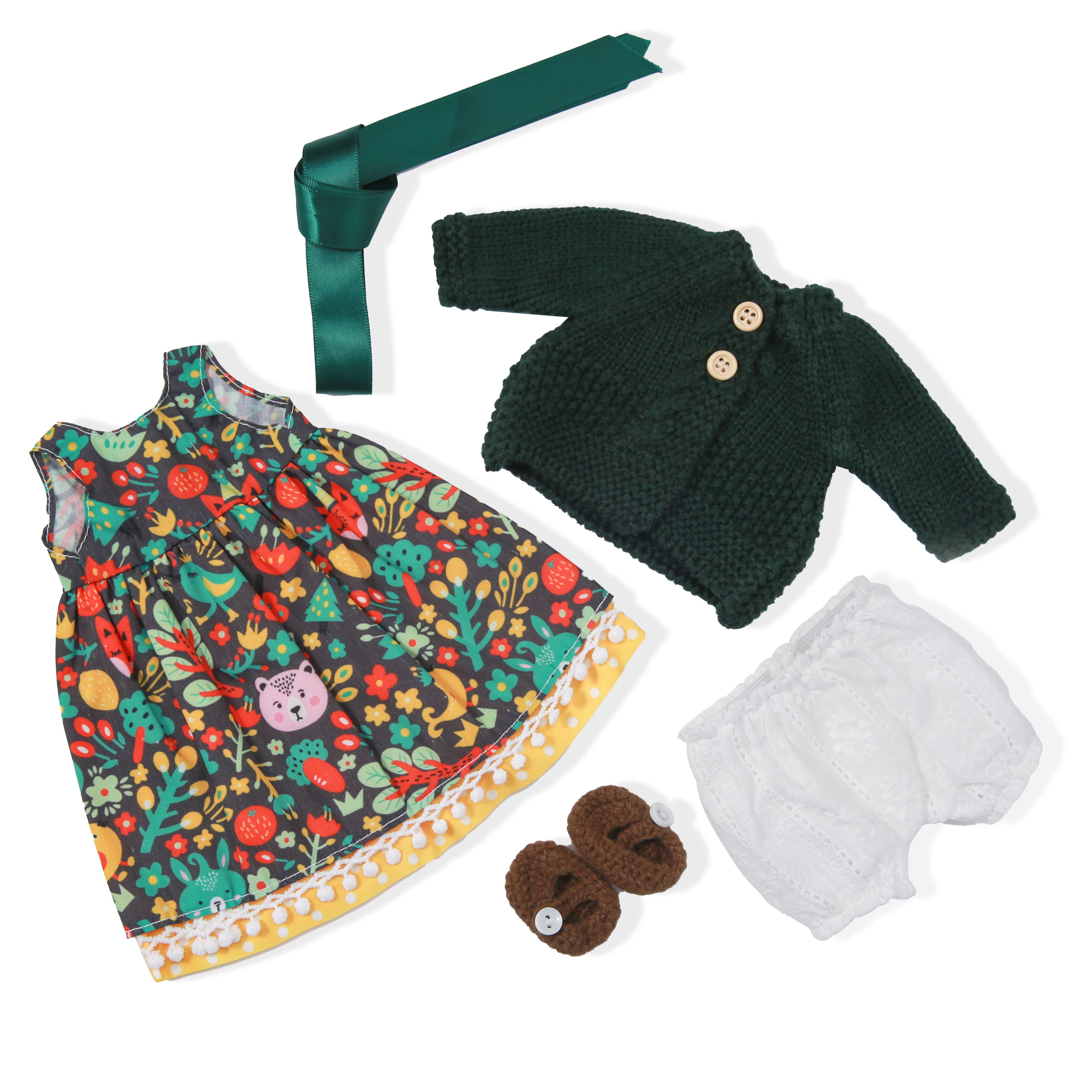 BlissfulPixie 12" Waldorf Handmade Doll Clothing Set Baby Girl Clothes Washable