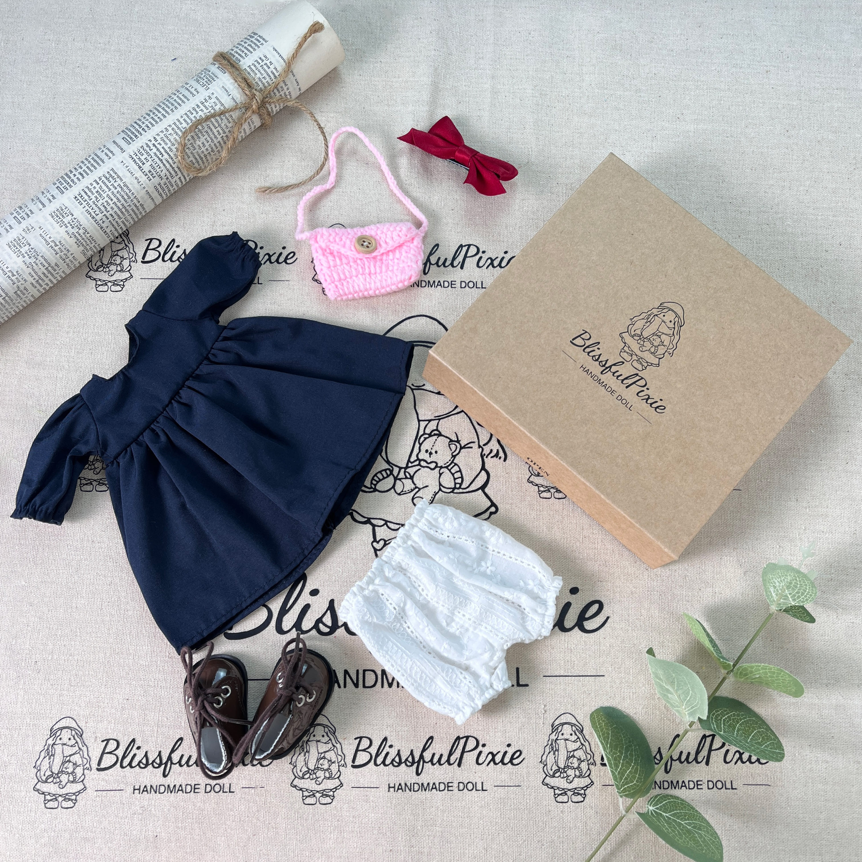 BlissfulPixie 12" Waldorf Handmade Doll Clothing Set Baby Girl Clothes Washable