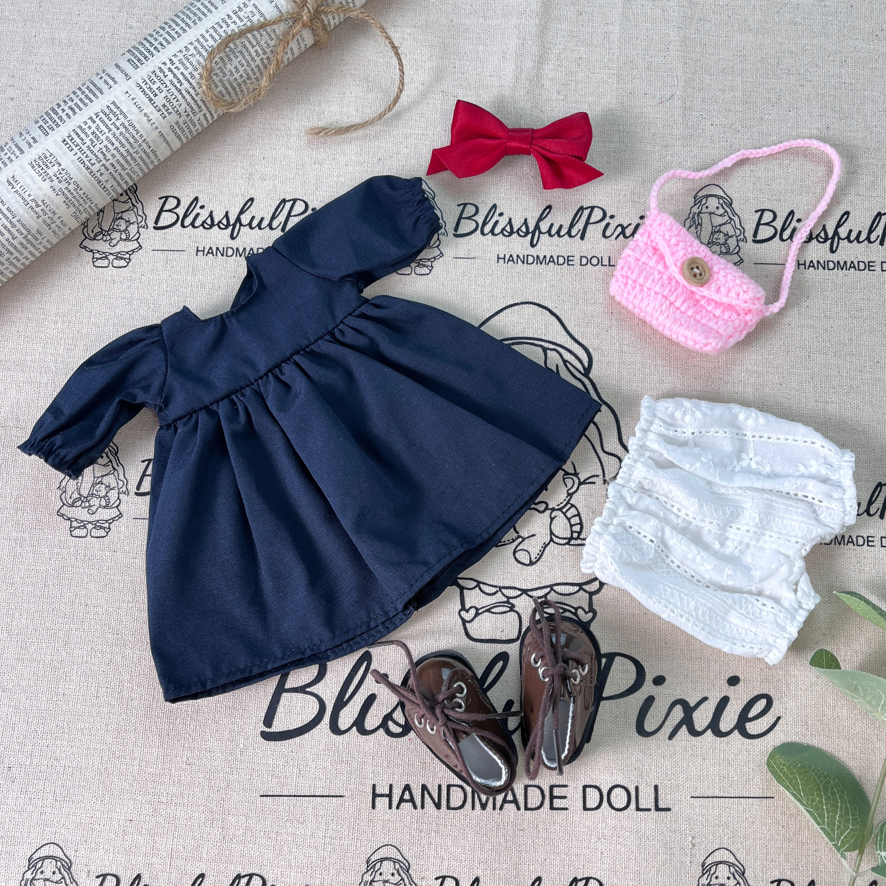 BlissfulPixie 12" Waldorf Handmade Doll Clothing Set Baby Girl Clothes Washable