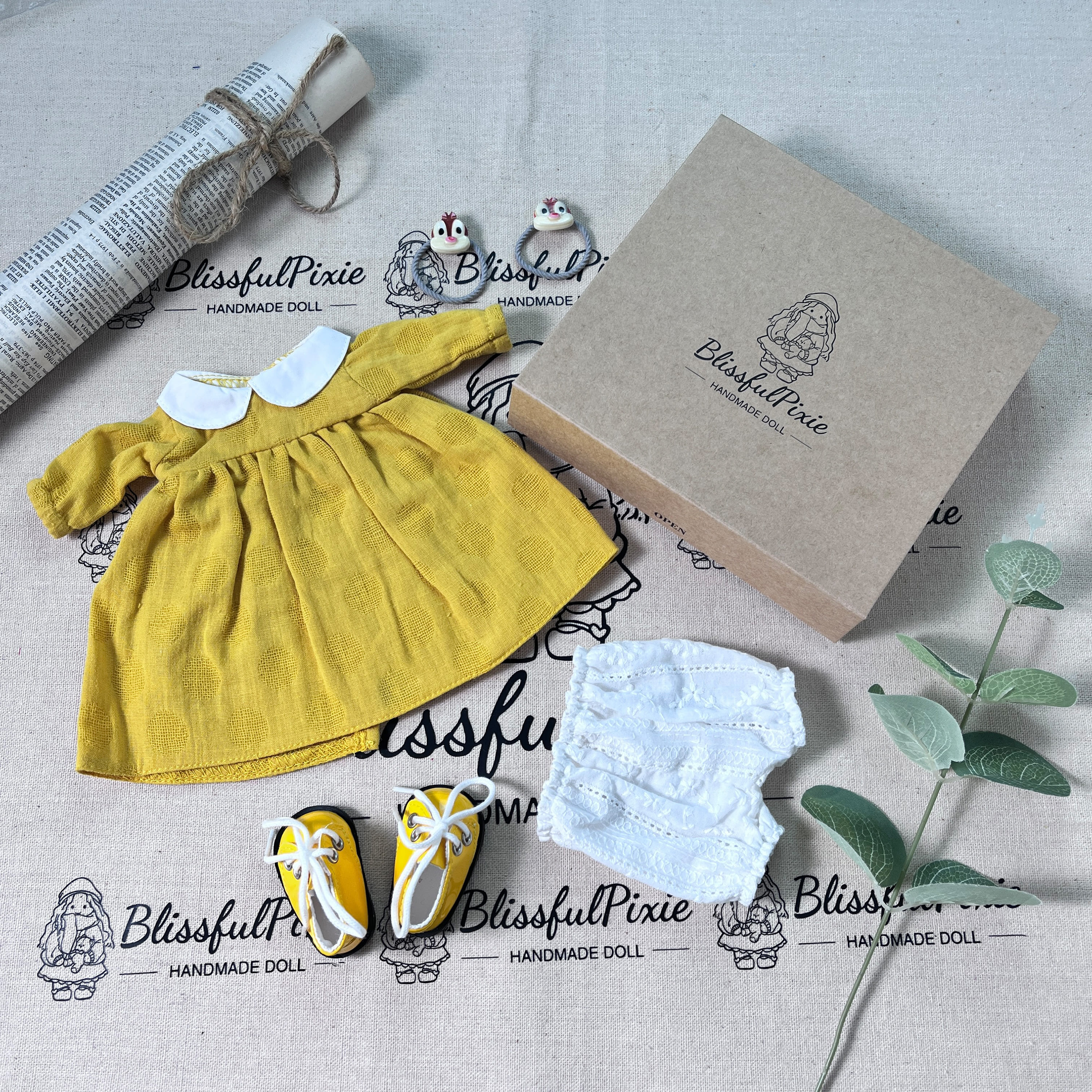 BlissfulPixie 12" Waldorf Handmade Doll Clothing Set Baby Girl Clothes Washable