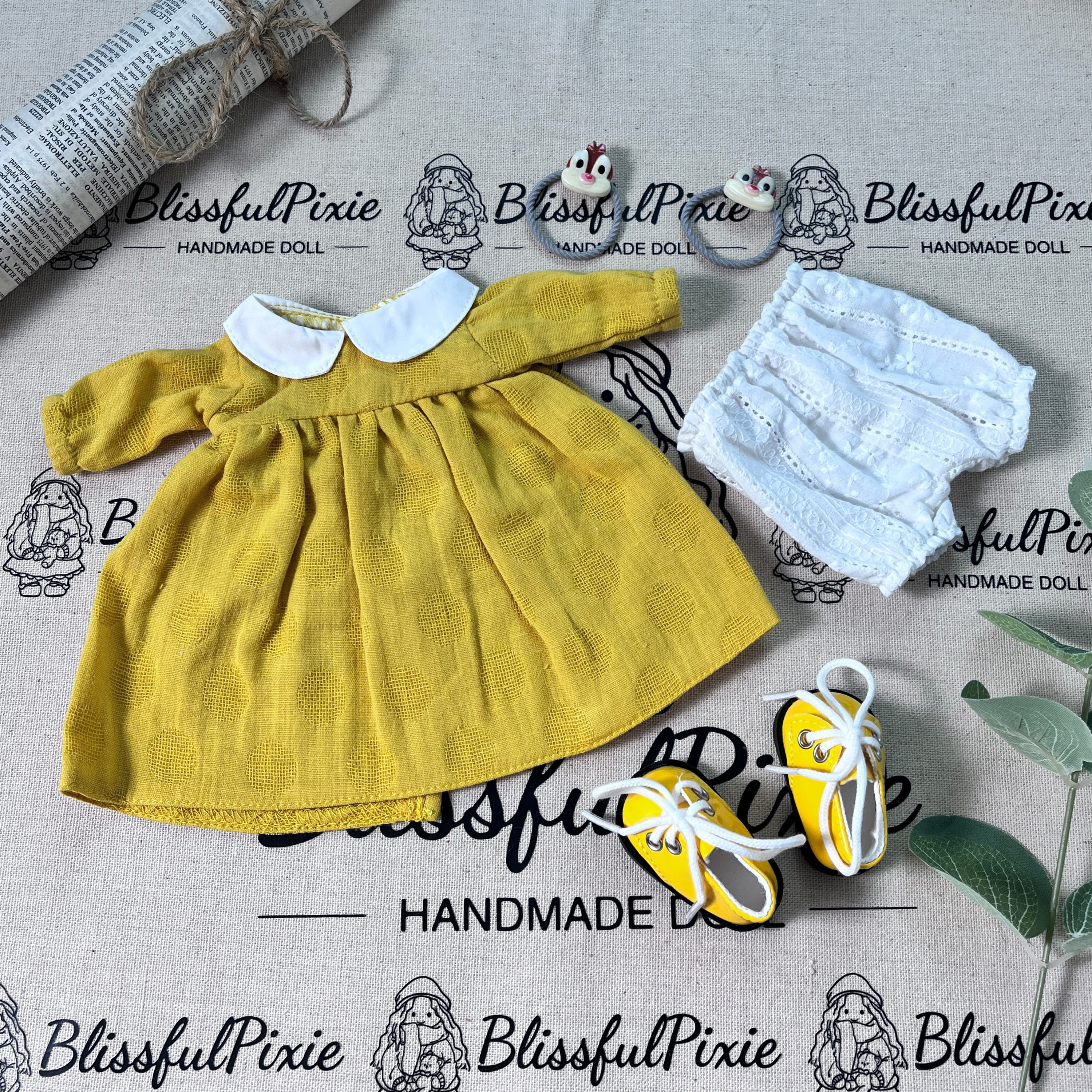 BlissfulPixie 12" Waldorf Handmade Doll Clothing Set Baby Girl Clothes Washable