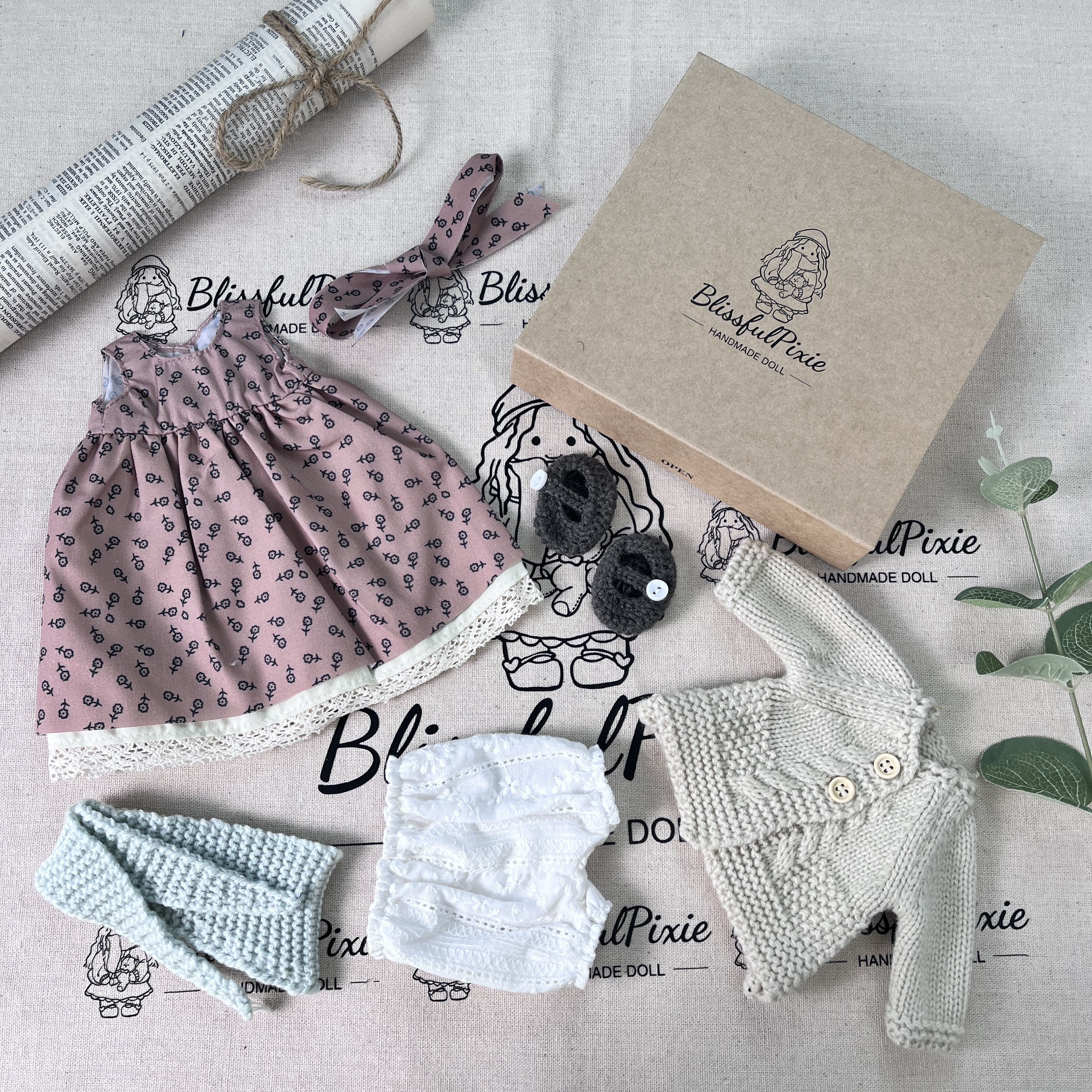 BlissfulPixie 12" Waldorf Handmade Doll Clothing Set Baby Girl Clothes Washable