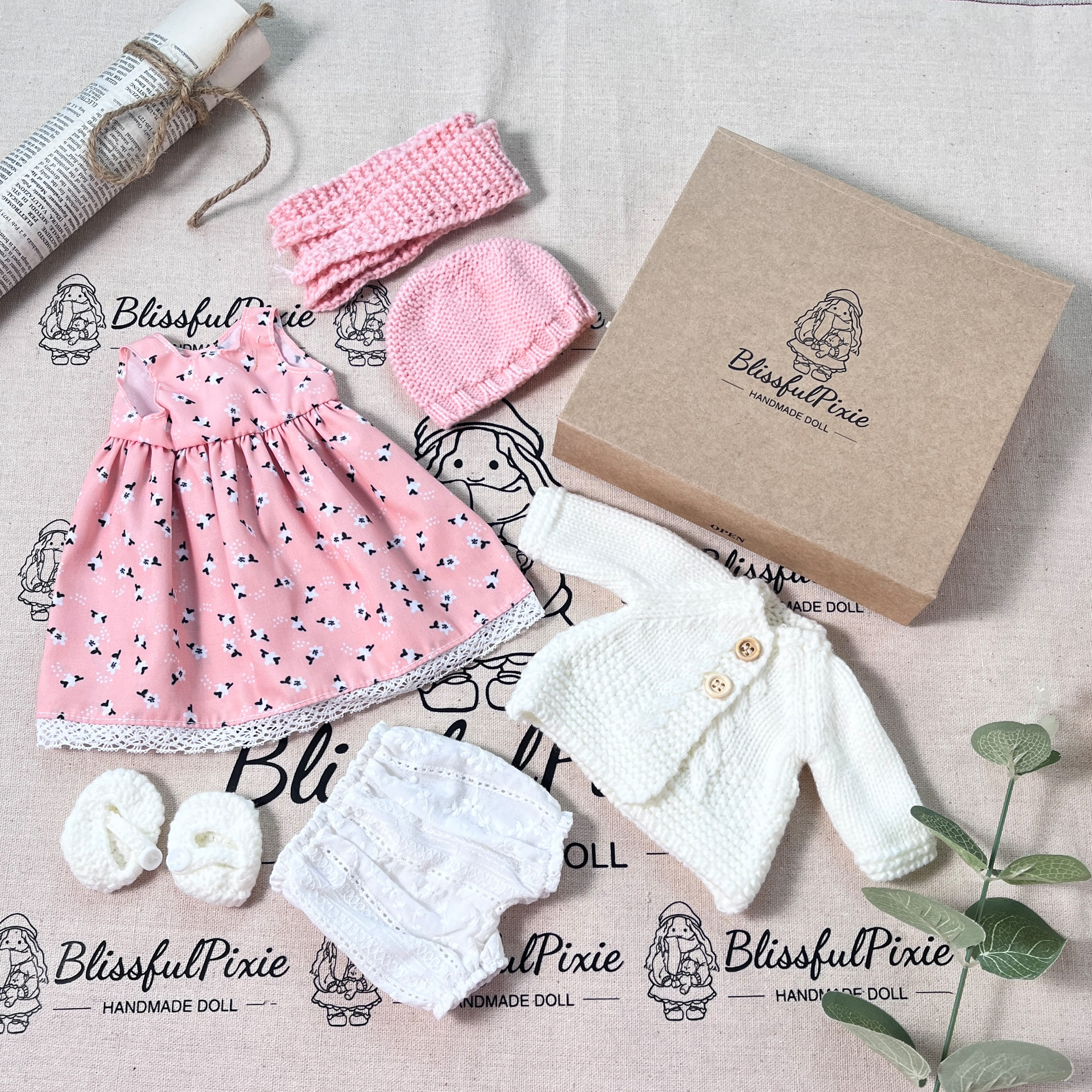BlissfulPixie 12" Waldorf Handmade Doll Clothing Set Baby Girl Clothes Washable