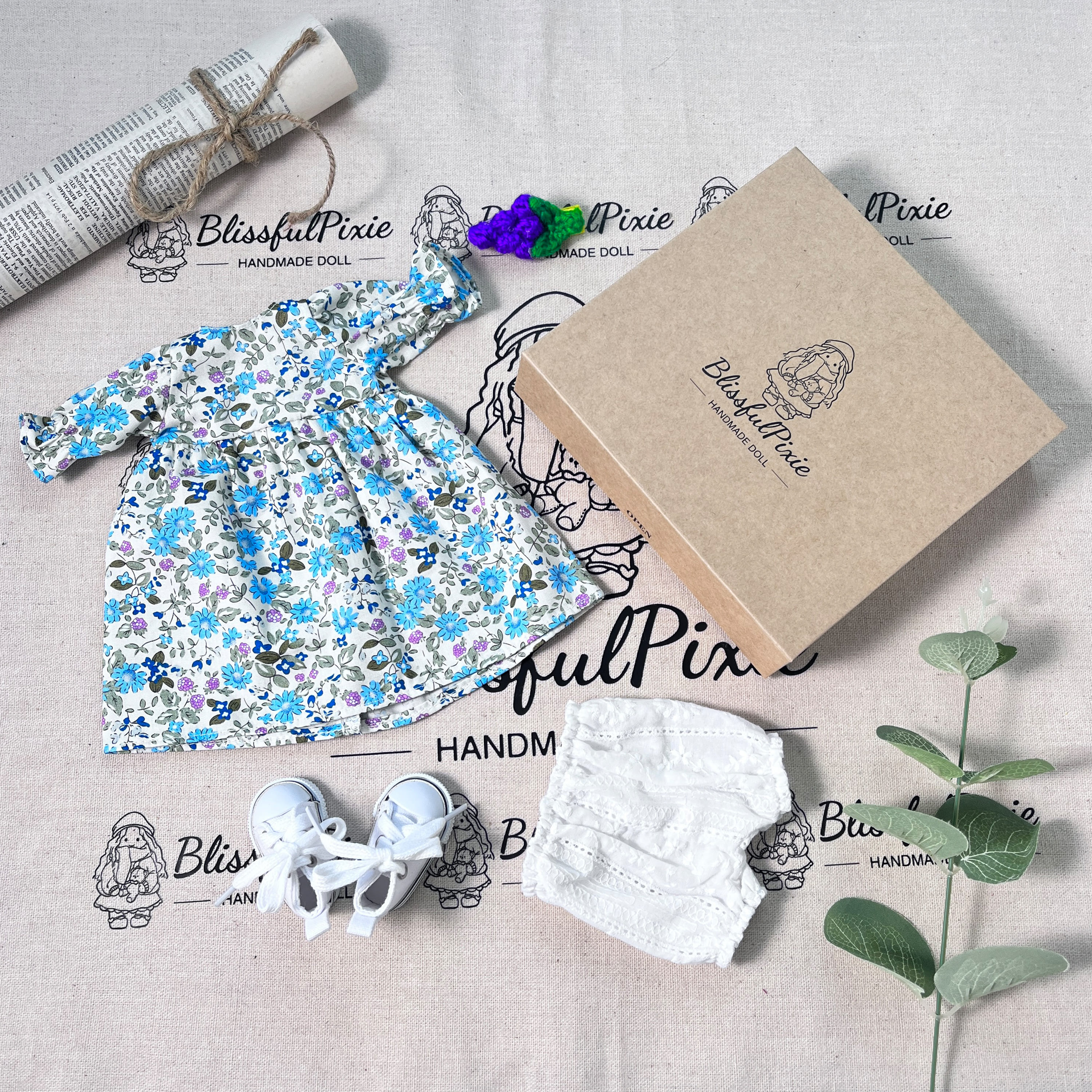 BlissfulPixie 12" Waldorf Handmade Doll Clothing Set Baby Girl Clothes Washable