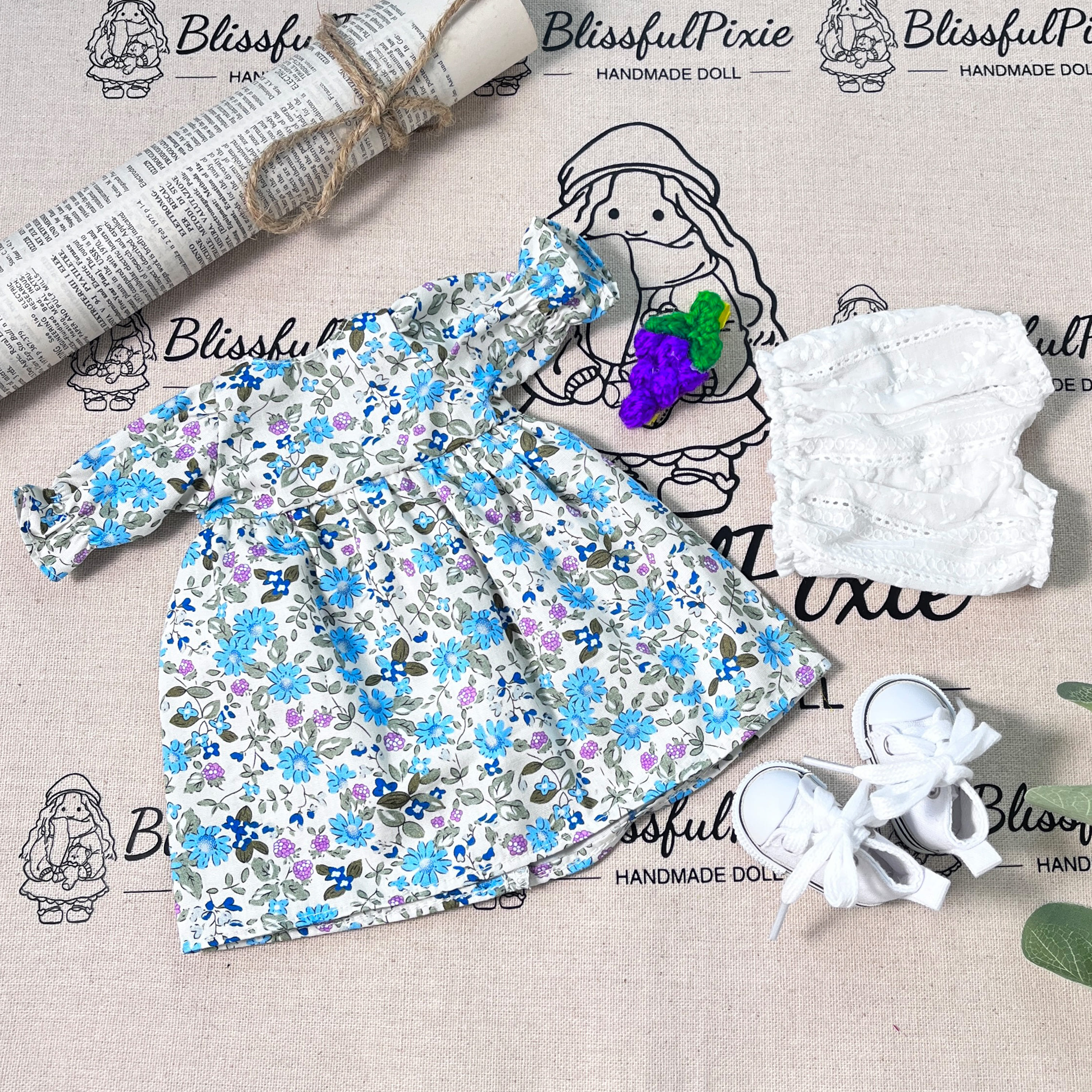 BlissfulPixie 12" Waldorf Handmade Doll Clothing Set Baby Girl Clothes Washable