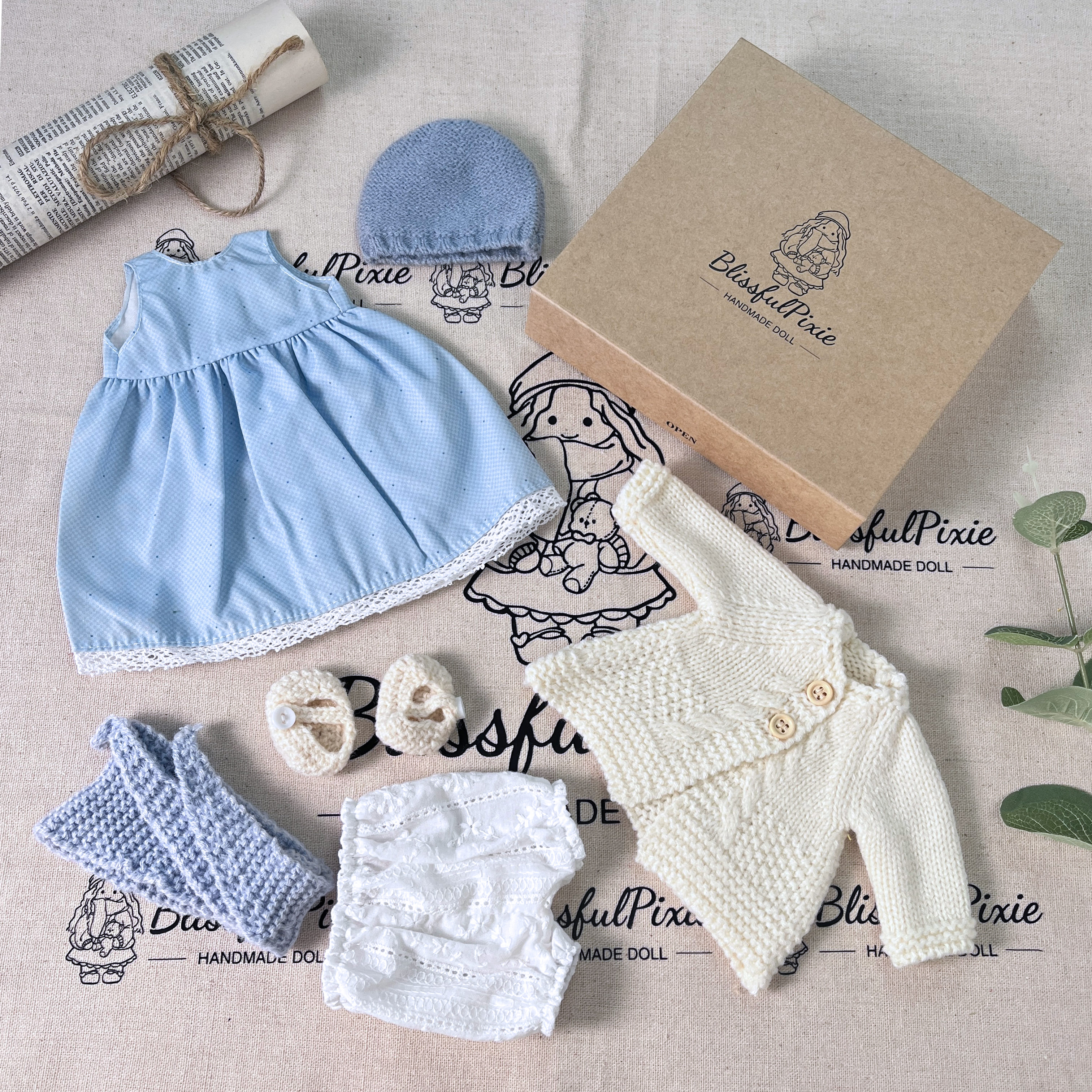 BlissfulPixie 12" Waldorf Handmade Doll Clothing Set Baby Girl Clothes Washable