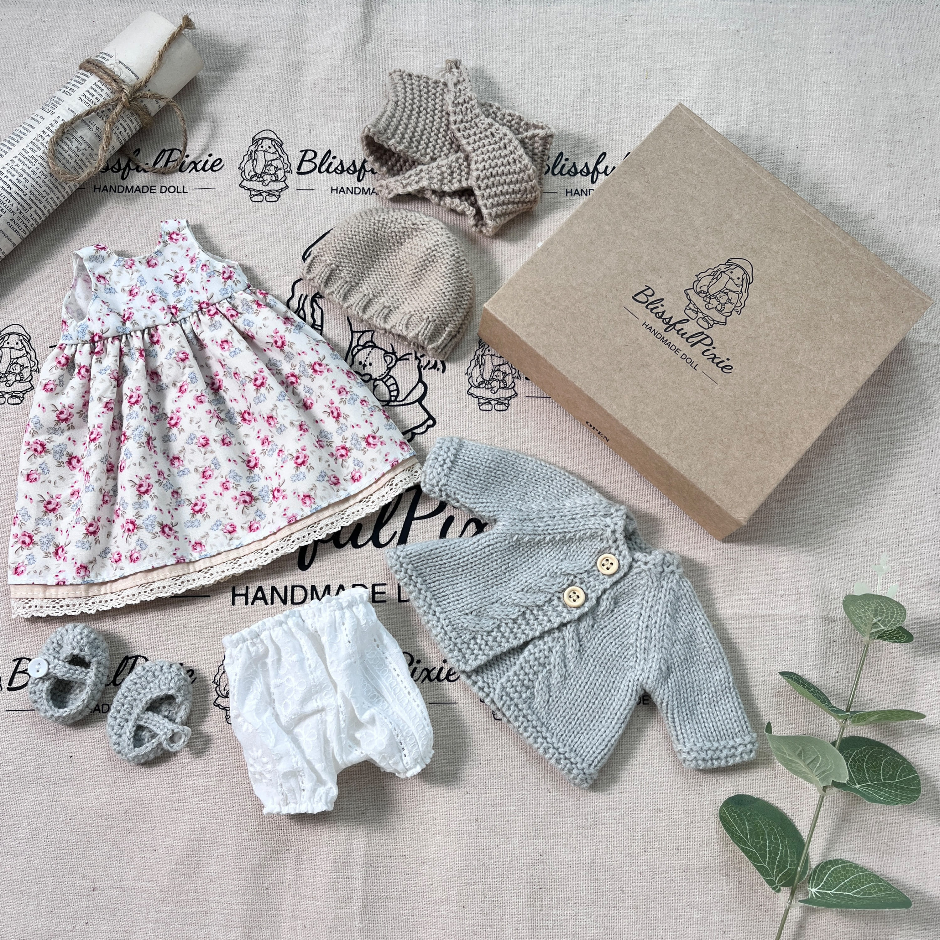 BlissfulPixie 12" Waldorf Handmade Doll Clothing Set Baby Girl Clothes Washable