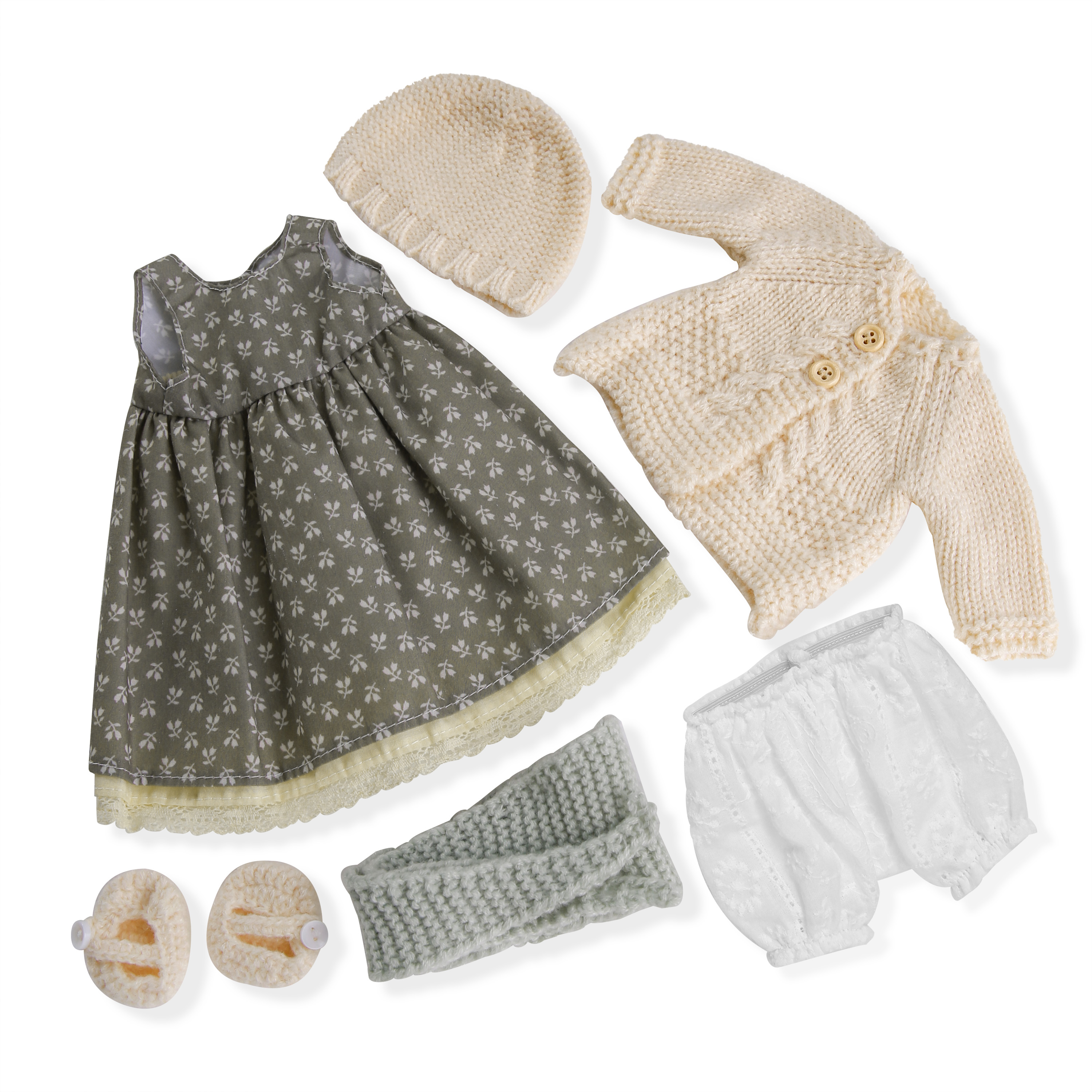 BlissfulPixie 12" Waldorf Handmade Doll Clothing Set Baby Girl Clothes Washable