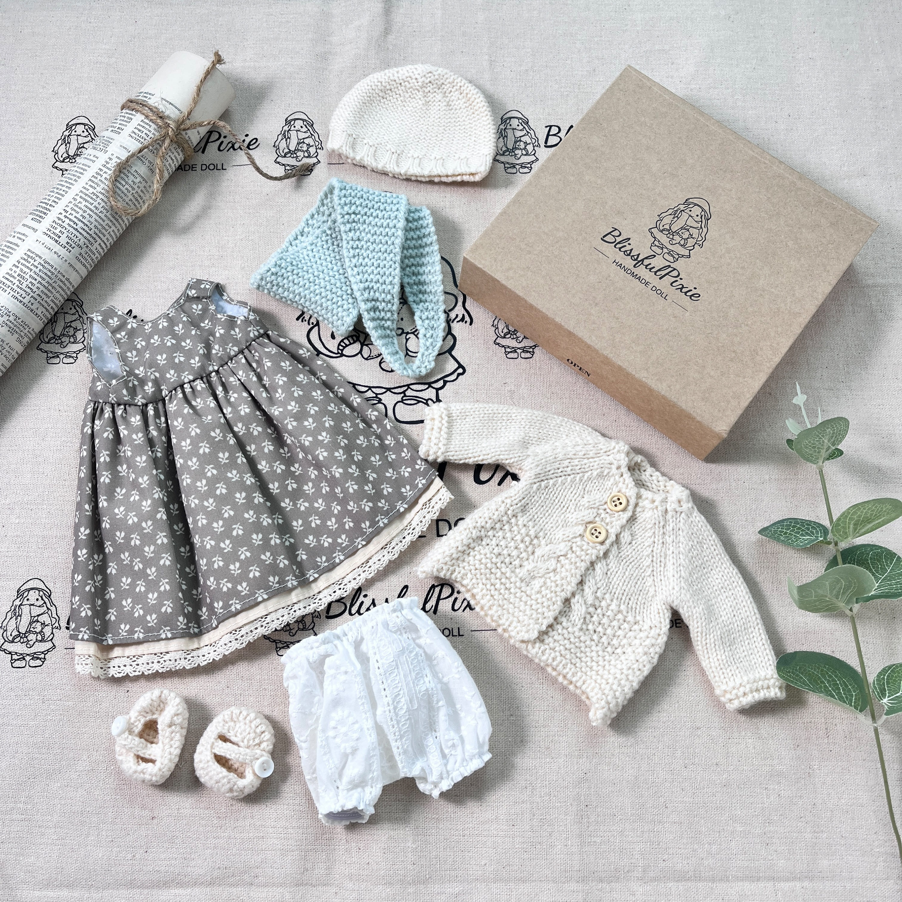 BlissfulPixie 12" Waldorf Handmade Doll Clothing Set Baby Girl Clothes Washable