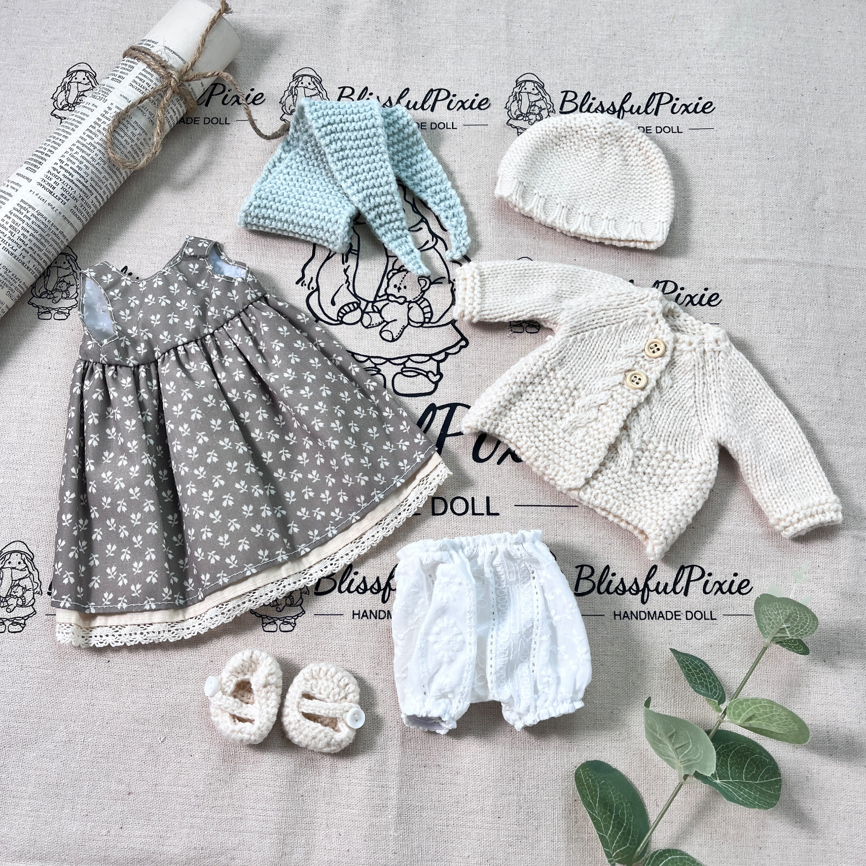 BlissfulPixie 12" Waldorf Handmade Doll Clothing Set Baby Girl Clothes Washable
