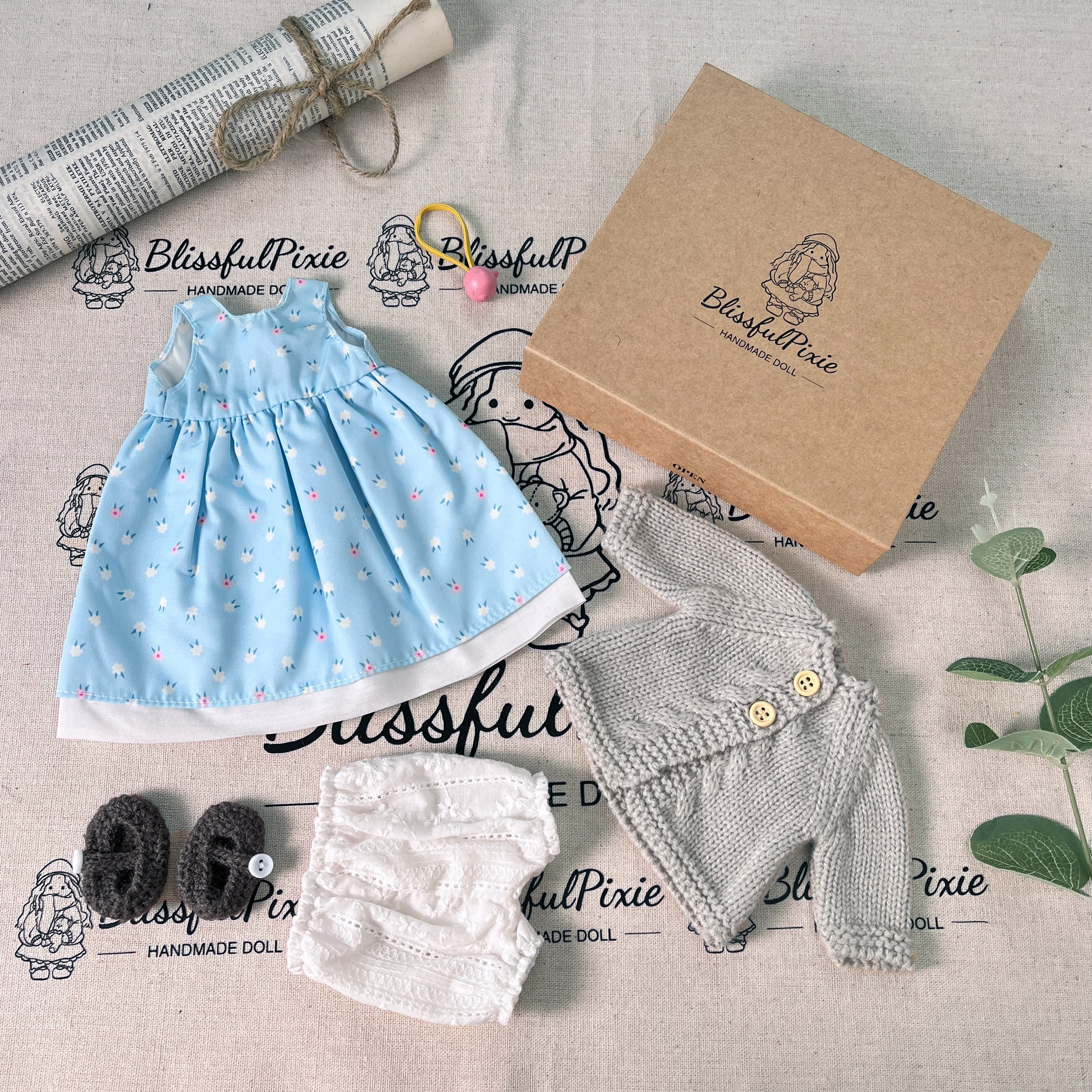 BlissfulPixie 12" Waldorf Handmade Doll Clothing Set Baby Girl Clothes Washable