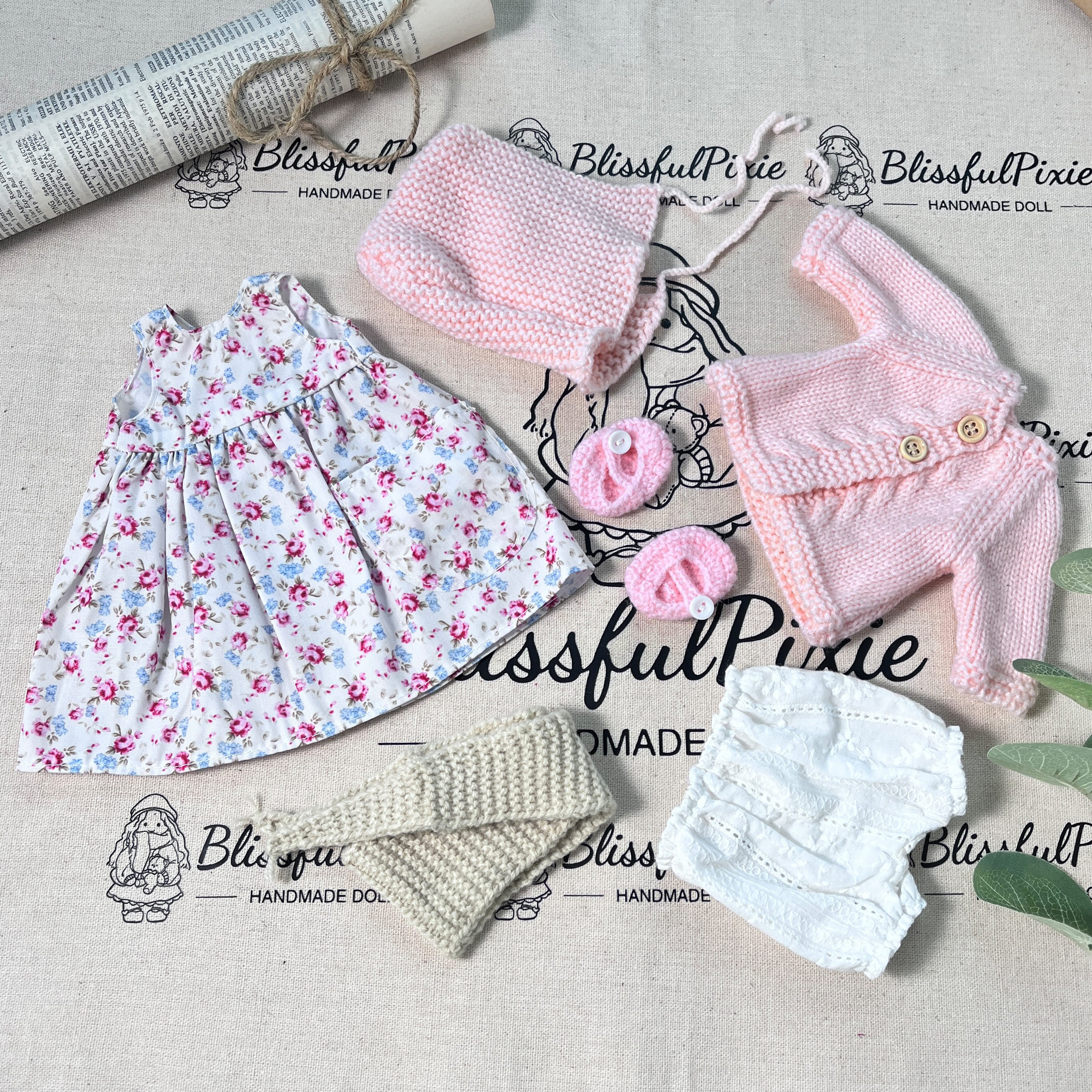BlissfulPixie 12" Waldorf Handmade Doll Clothing Set Baby Girl Clothes Washable