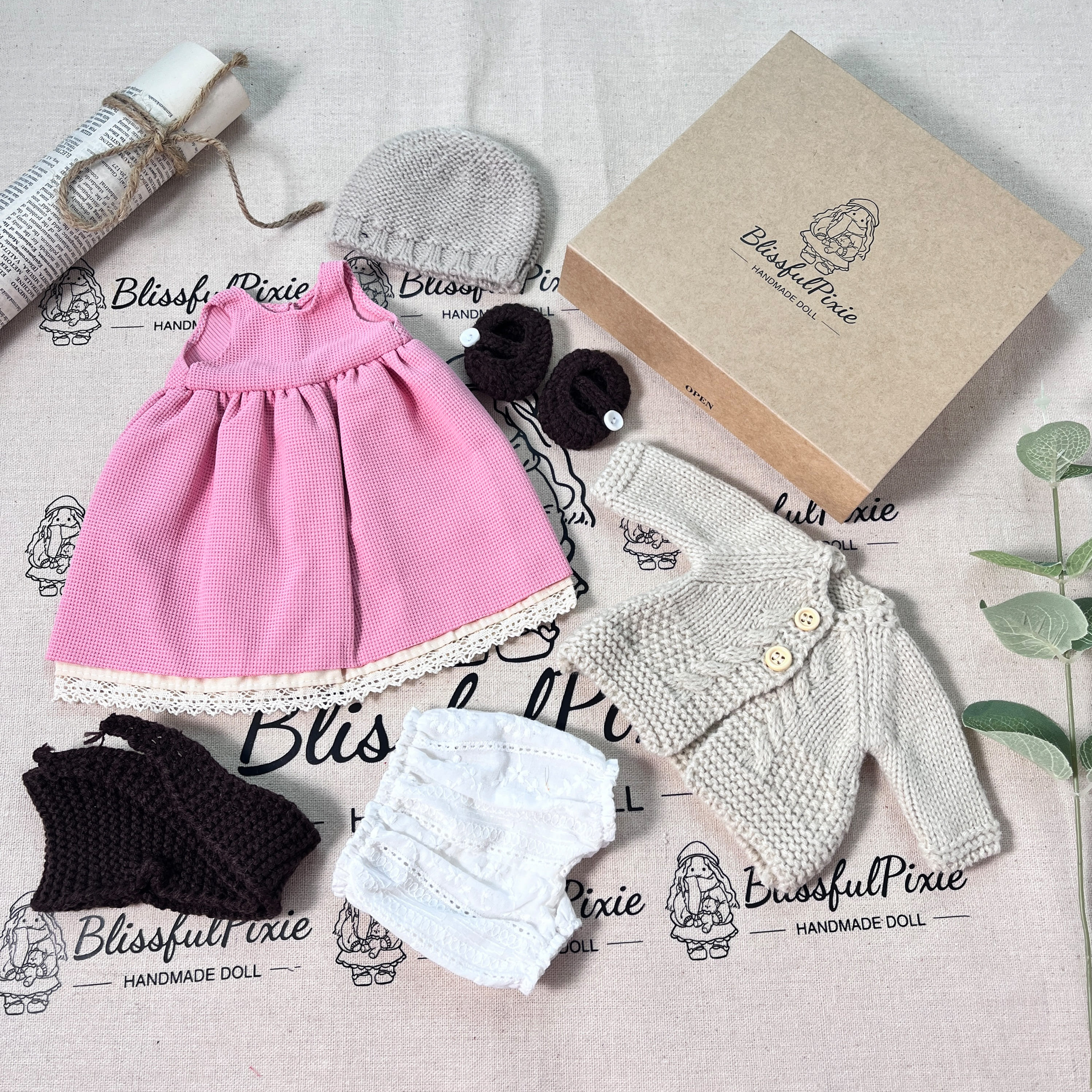 BlissfulPixie 12" Waldorf Handmade Doll Clothing Set Baby Girl Clothes Washable