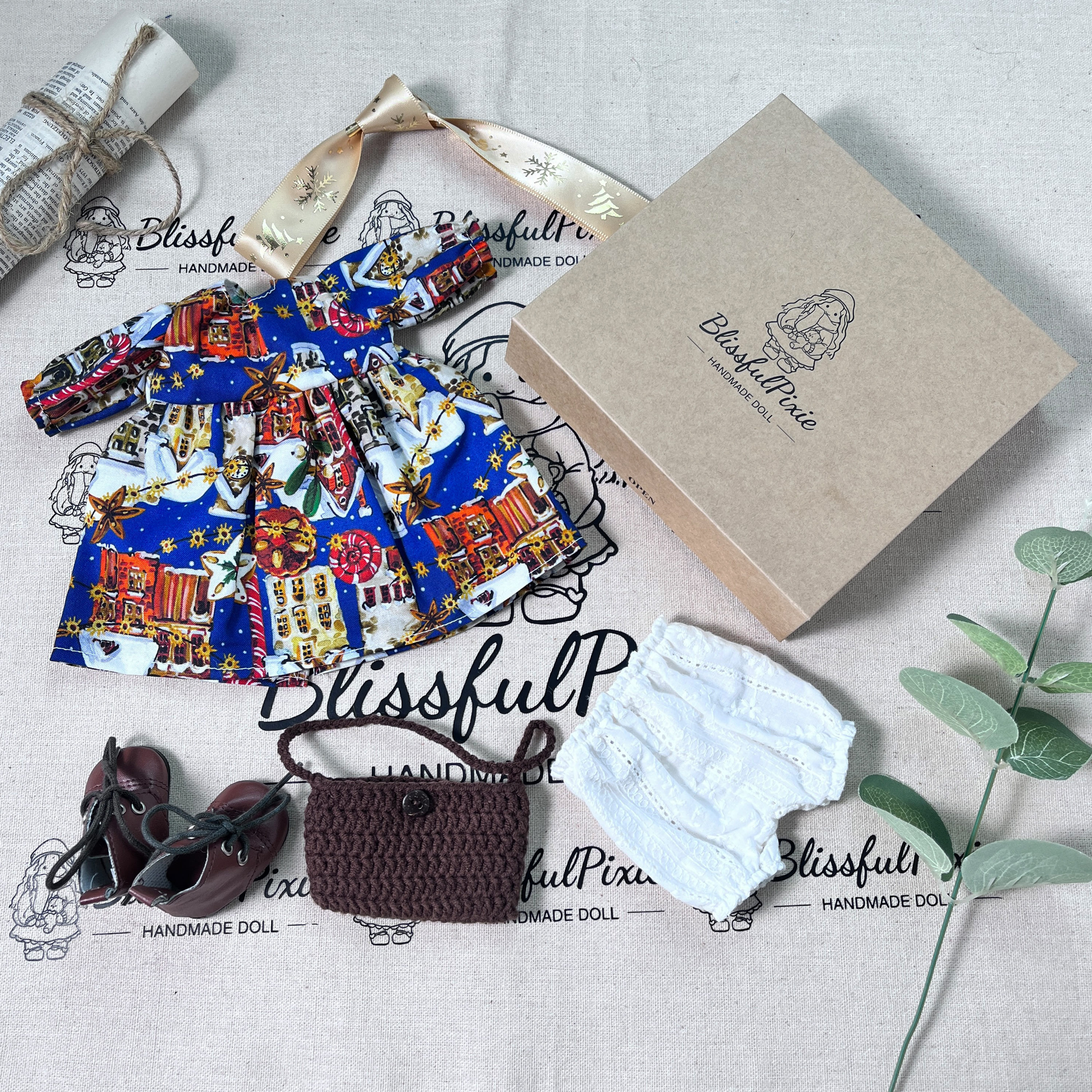 BlissfulPixie 12" Waldorf Handmade Doll Clothing Set Baby Girl Clothes Washable