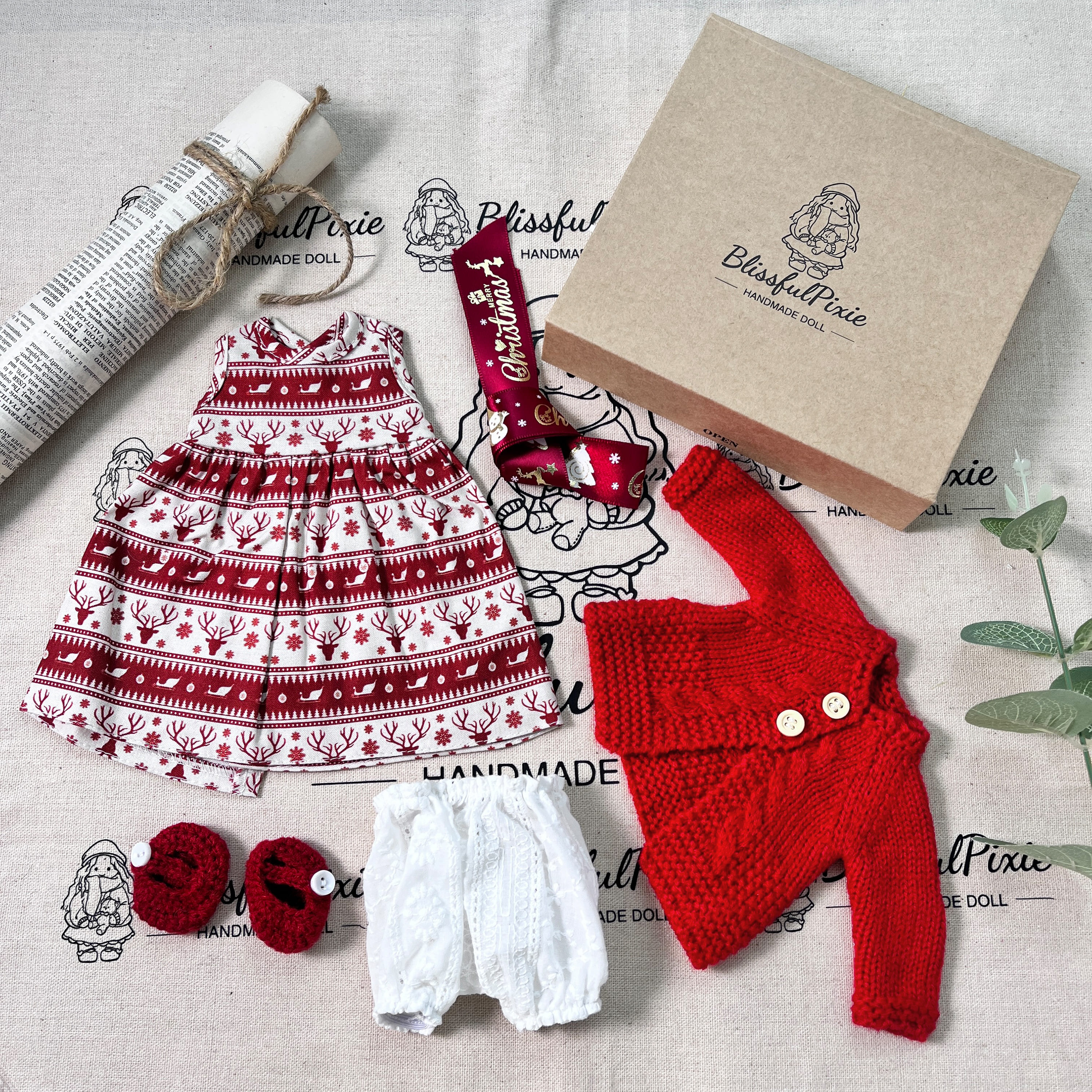 BlissfulPixie 12" Waldorf Handmade Doll Clothing Set Baby Girl Clothes Washable