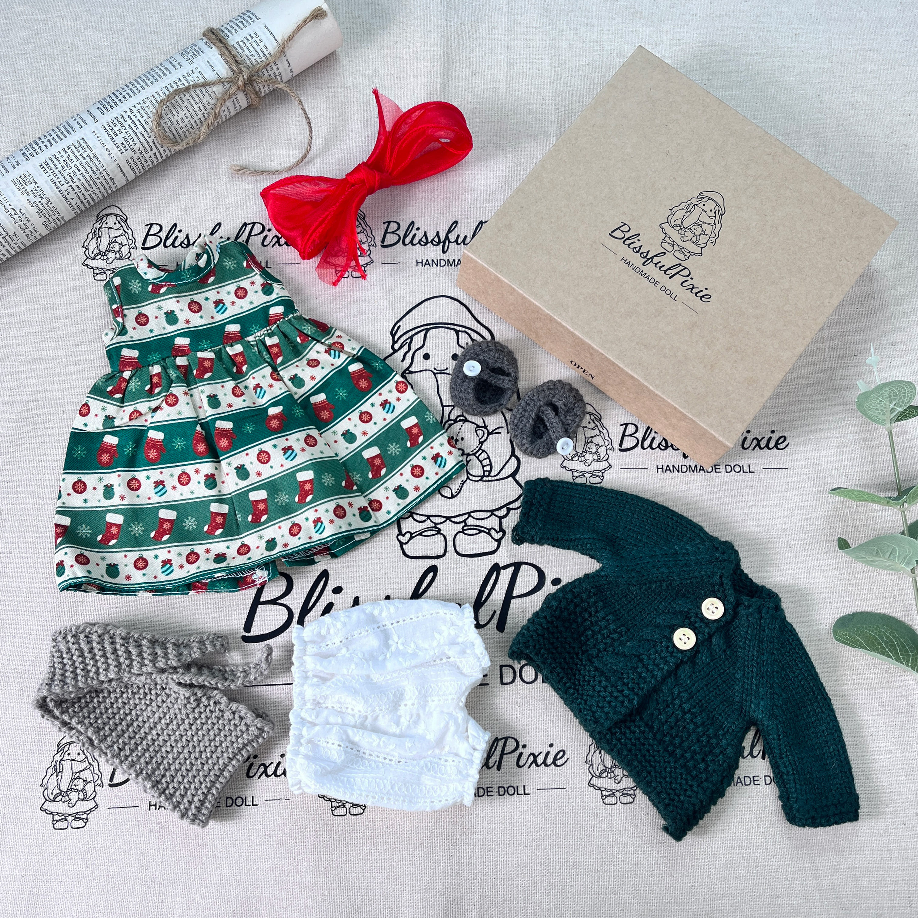 BlissfulPixie 12" Waldorf Handmade Doll Clothing Set Baby Girl Clothes Washable