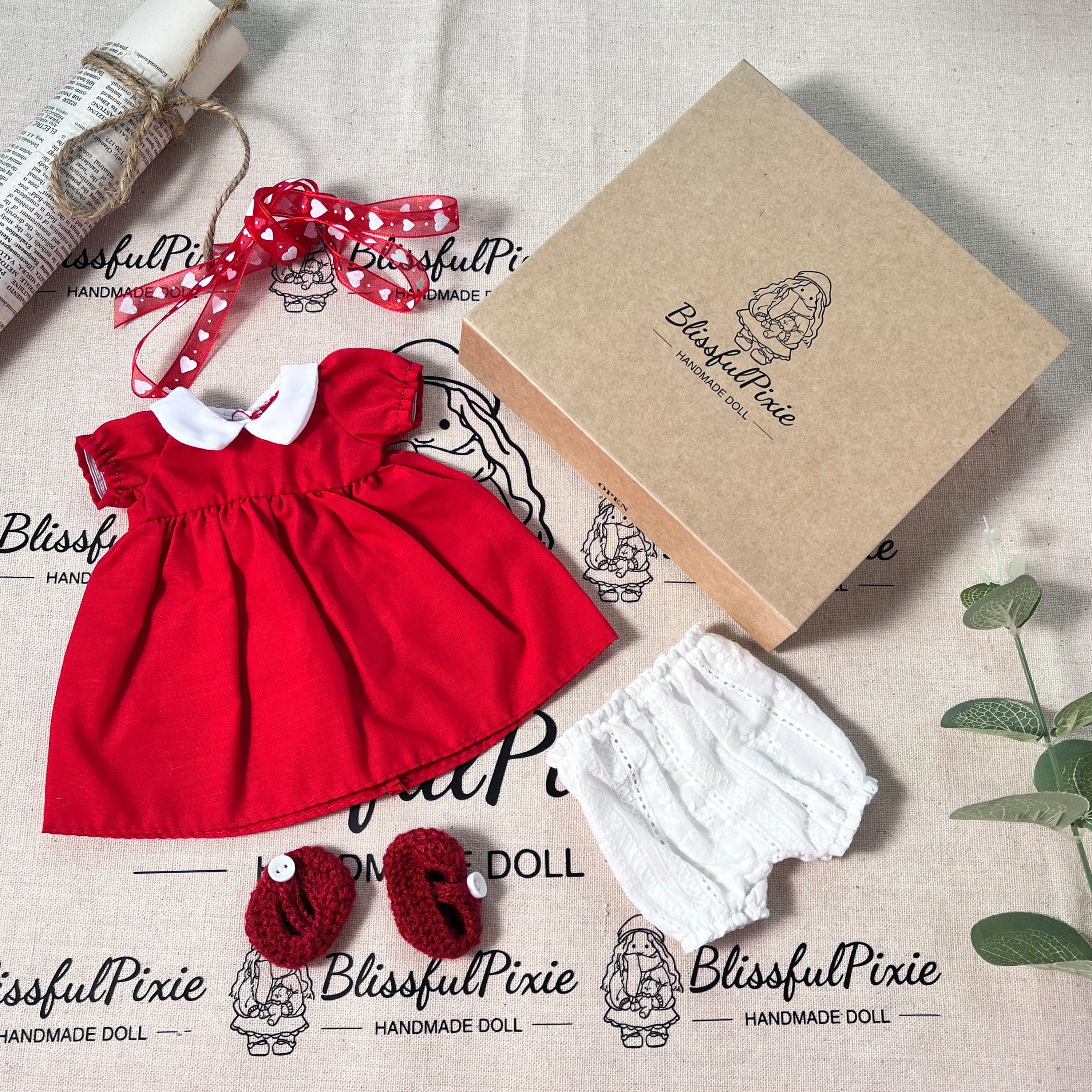 BlissfulPixie 12" Waldorf Handmade Doll Clothing Set Baby Girl Clothes Washable