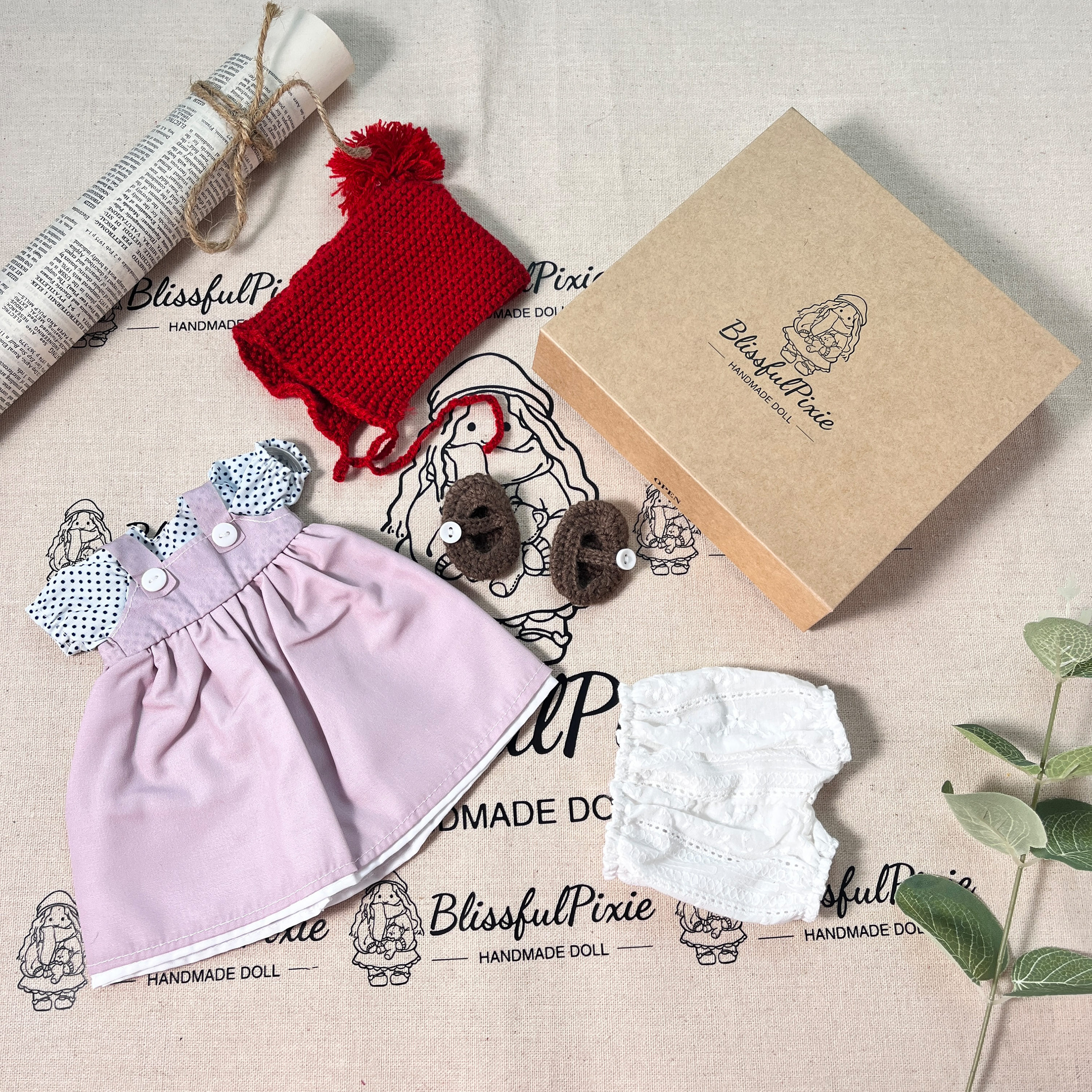 BlissfulPixie 12" Waldorf Handmade Doll Clothing Set Baby Girl Clothes Washable