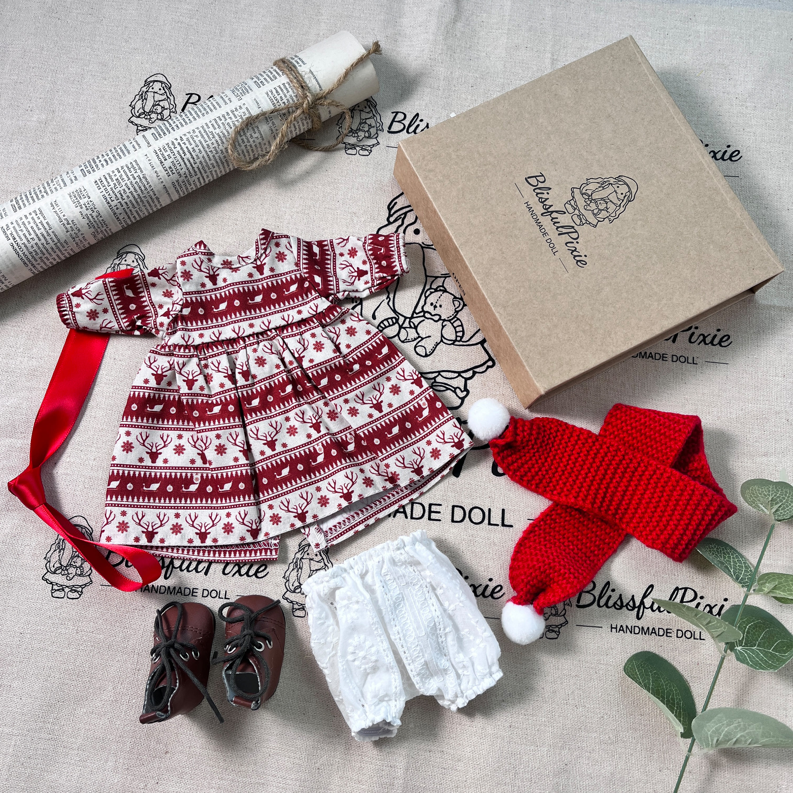 BlissfulPixie 12" Waldorf Handmade Doll Clothing Set Baby Girl Clothes Washable