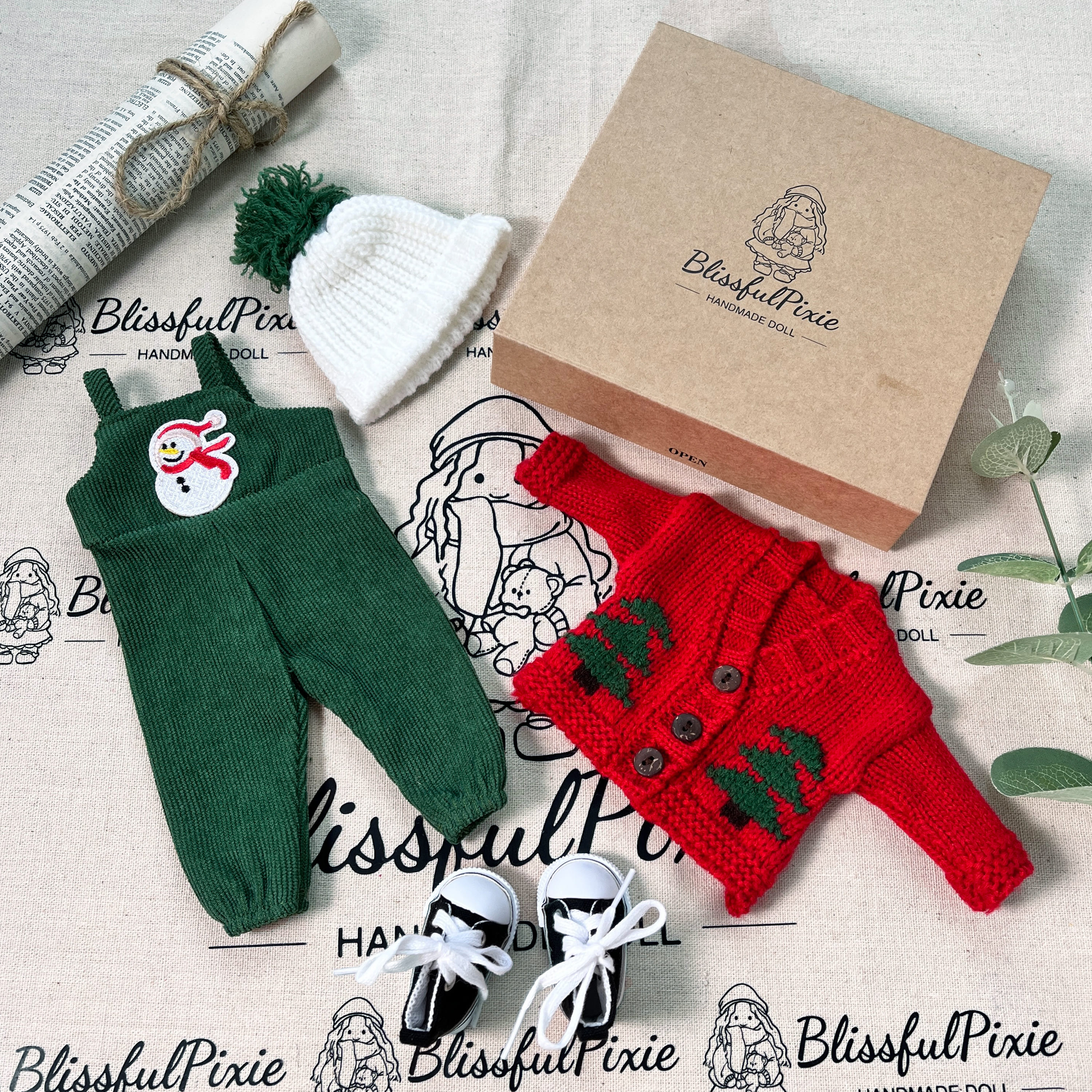 BlissfulPixie 12" Waldorf Handmade Doll Clothing Set Baby Girl Clothes Washable