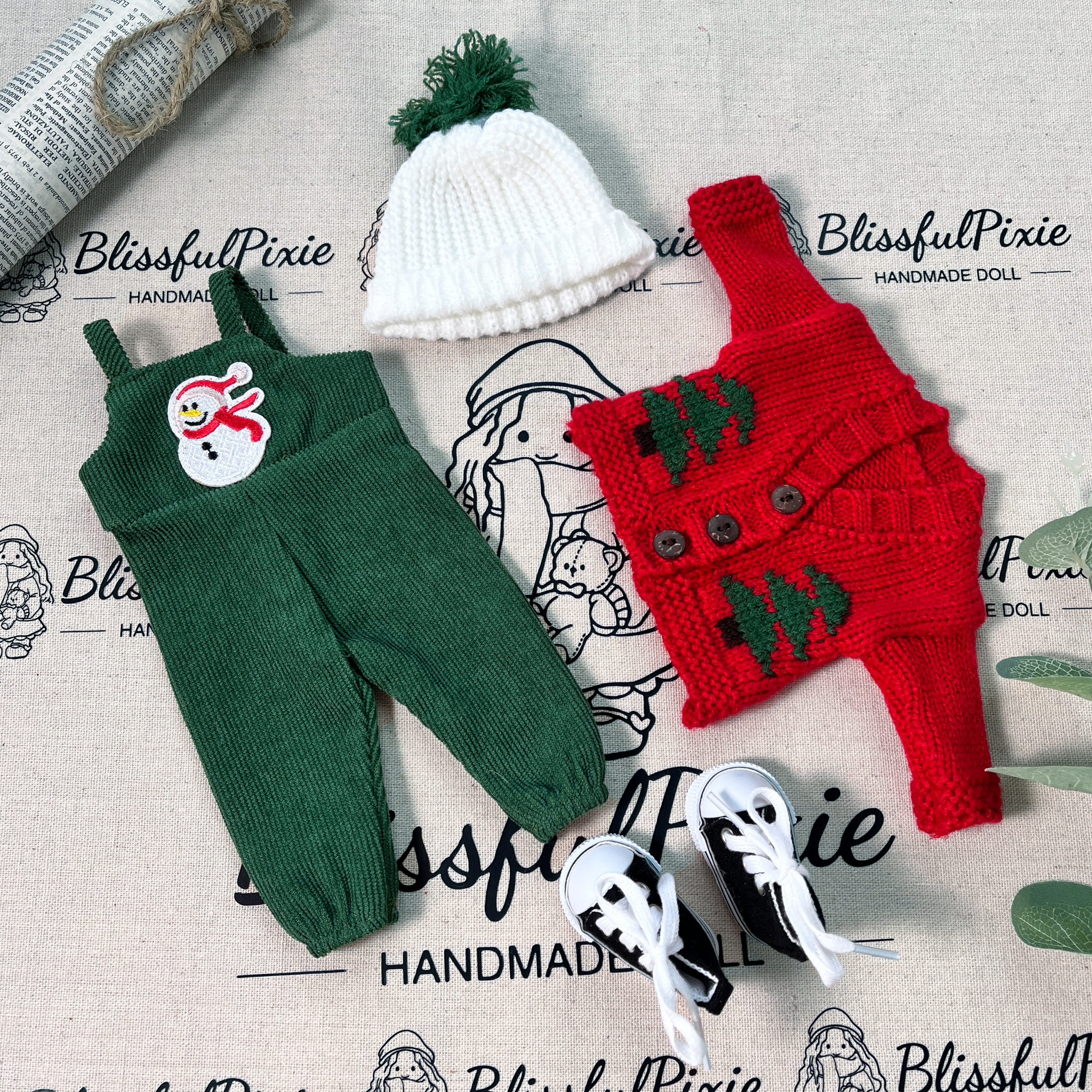 BlissfulPixie 12" Waldorf Handmade Doll Clothing Set Baby Girl Clothes Washable