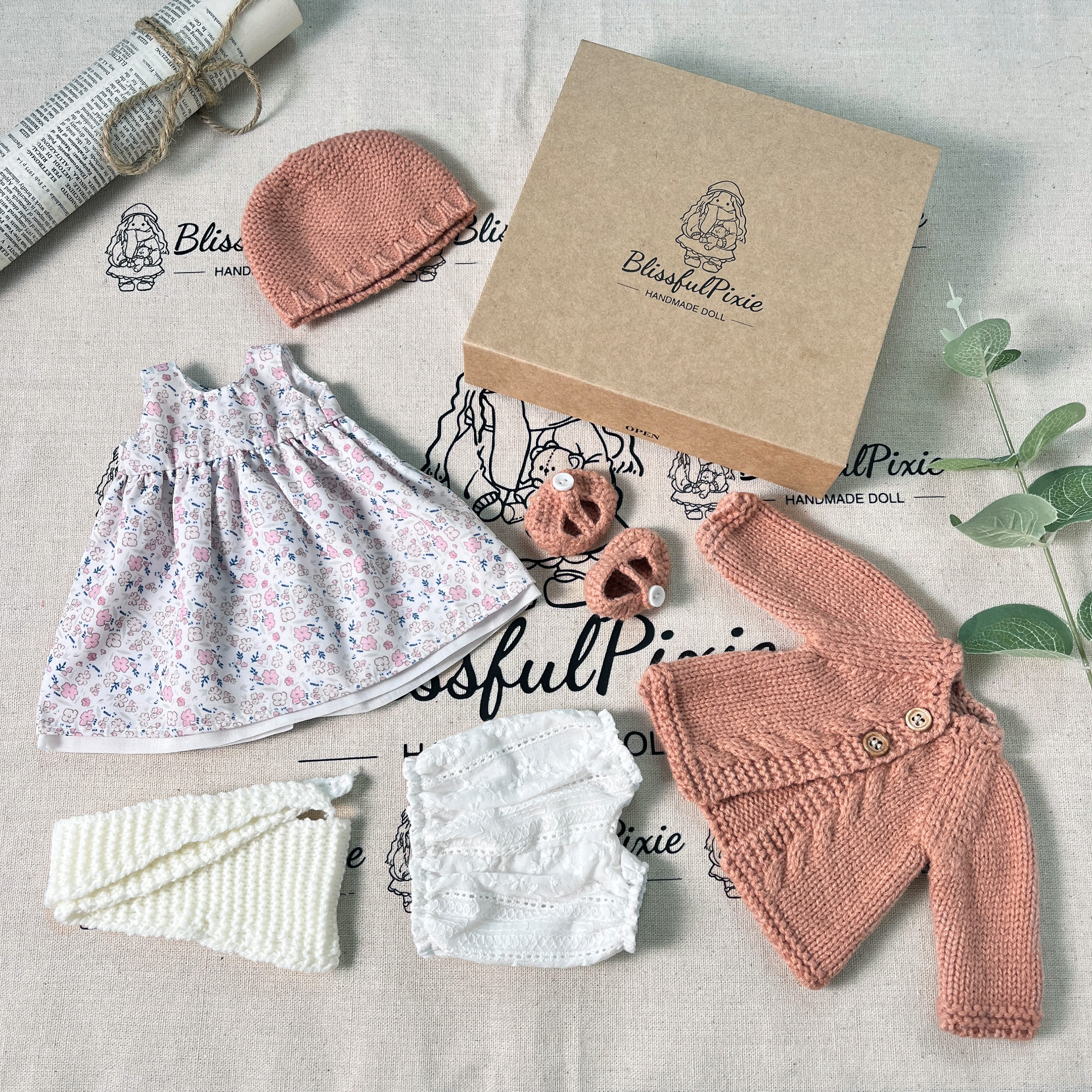 BlissfulPixie 12" Waldorf Handmade Doll Clothing Set Baby Girl Clothes Washable