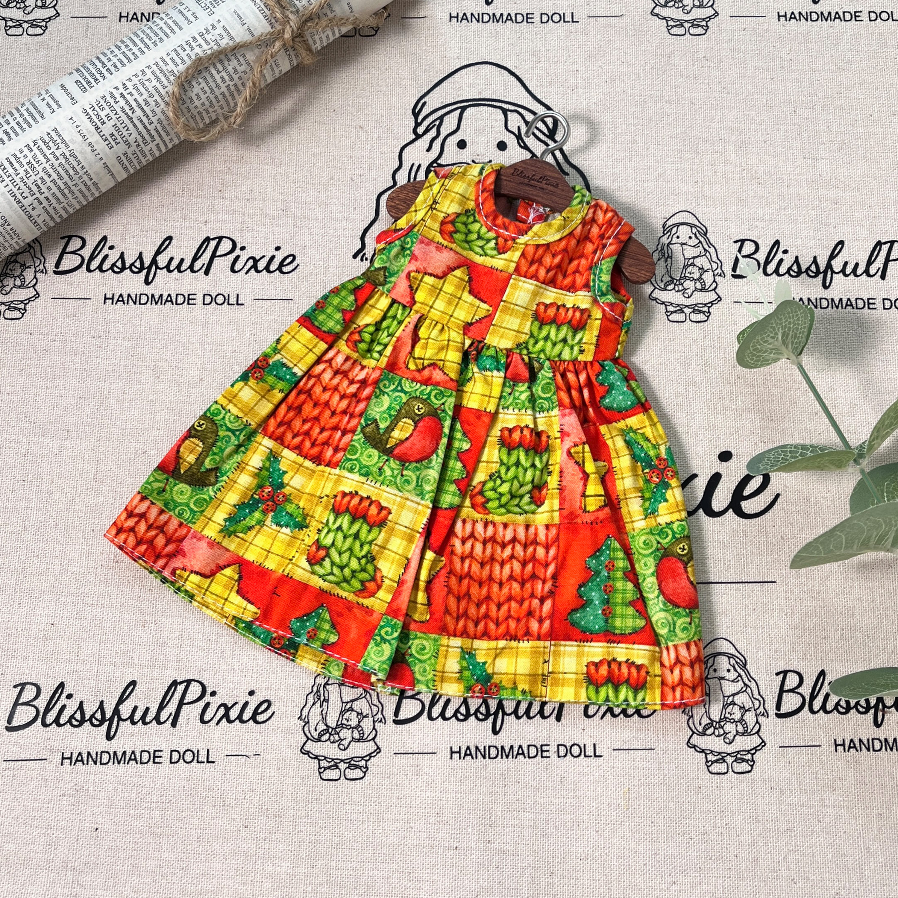 BlissfulPixie 12" Waldorf Handmade Doll Clothing Set Baby Girl Clothes Washable