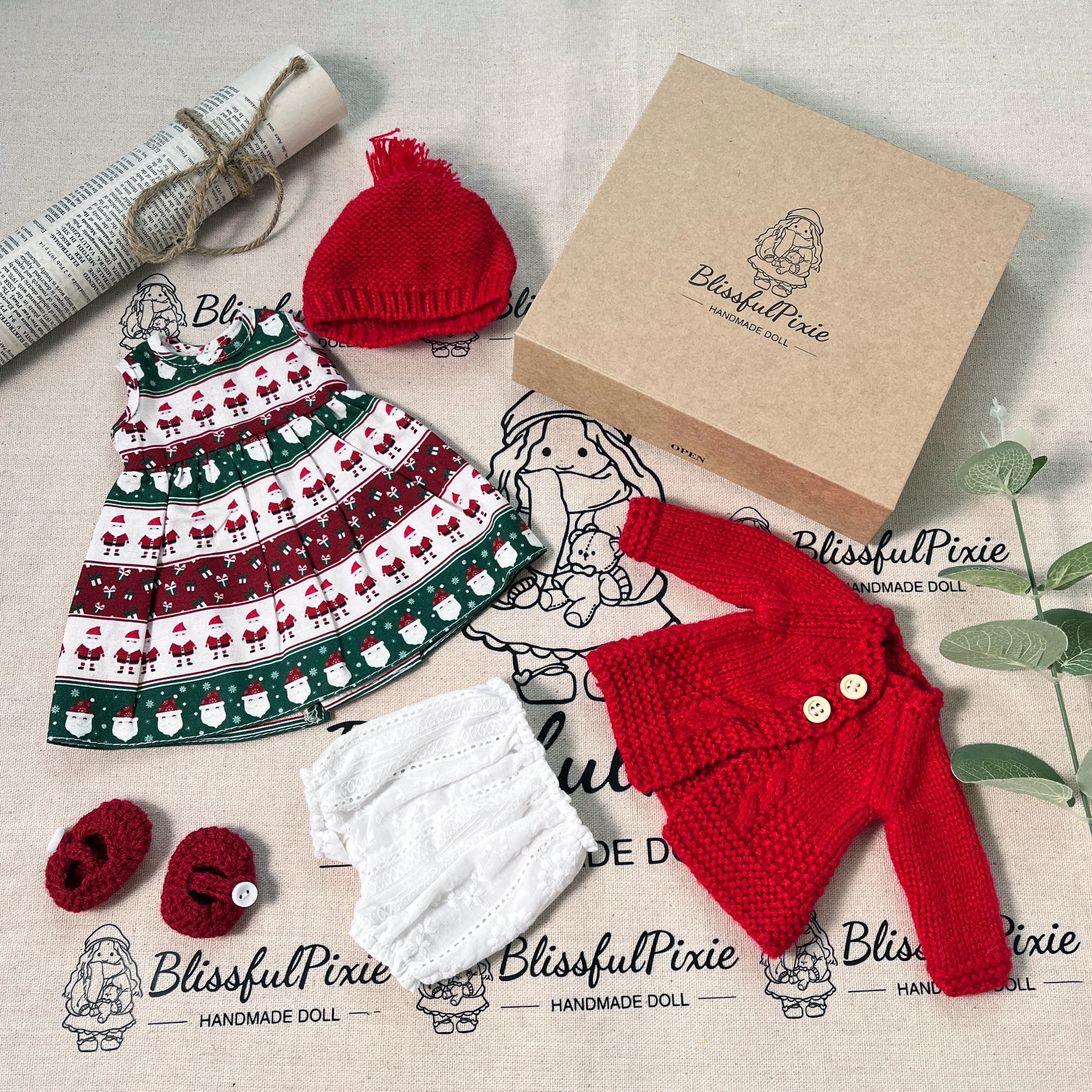 BlissfulPixie 12" Waldorf Handmade Doll Clothing Set Baby Girl Clothes Washable