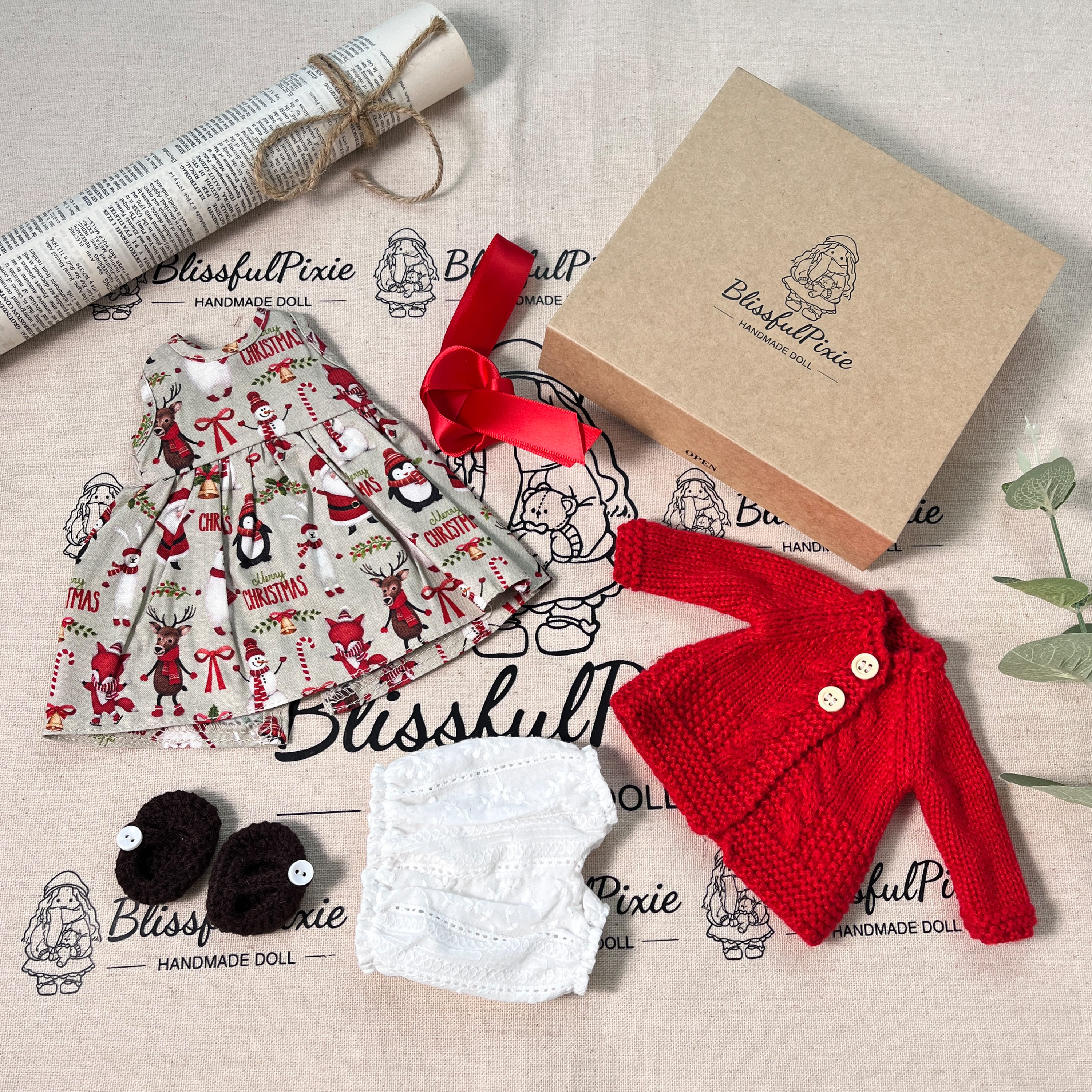 BlissfulPixie 12" Waldorf Handmade Doll Clothing Set Baby Girl Clothes Washable