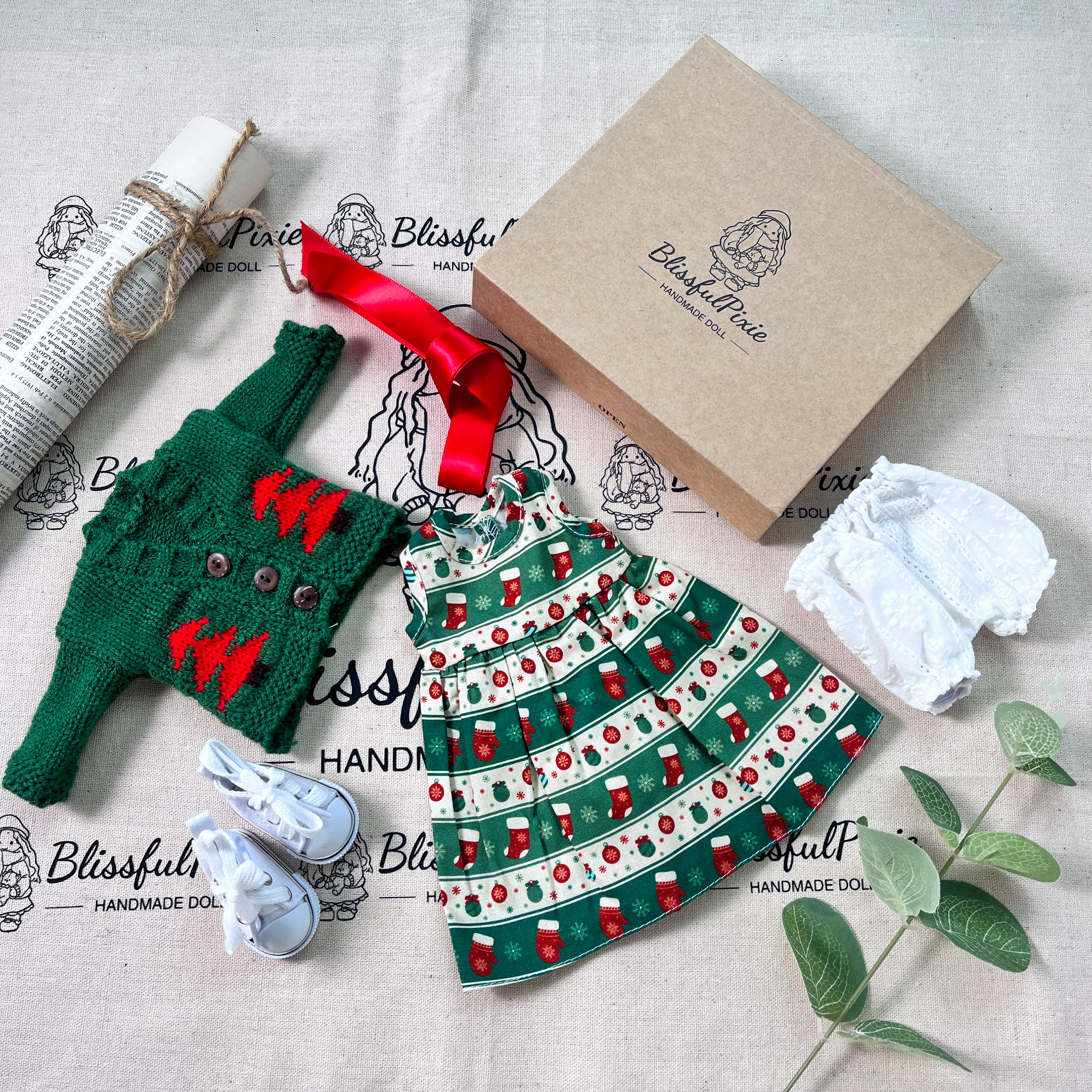 BlissfulPixie 12" Waldorf Handmade Doll Clothing Set Baby Girl Clothes Washable