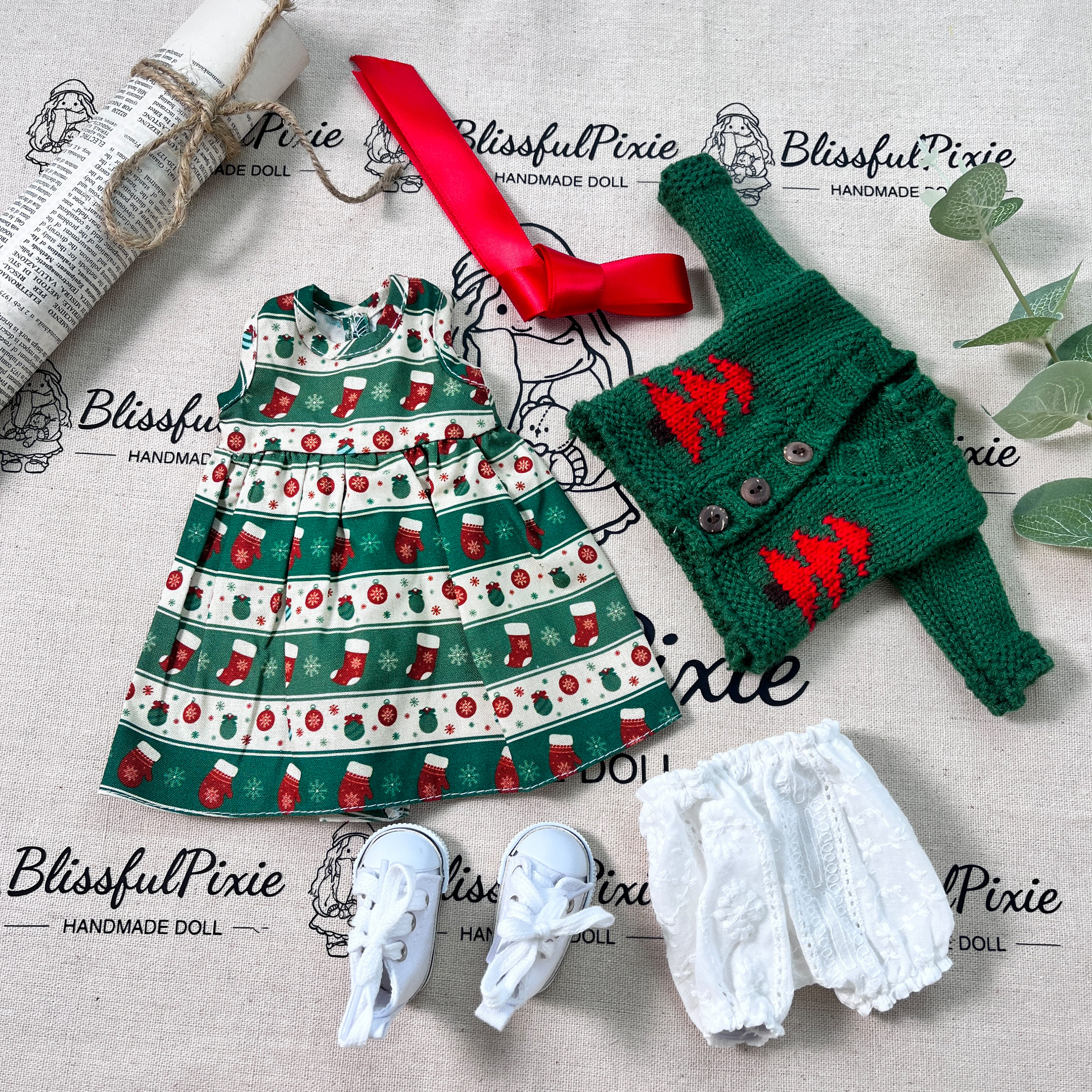 BlissfulPixie 12" Waldorf Handmade Doll Clothing Set Baby Girl Clothes Washable