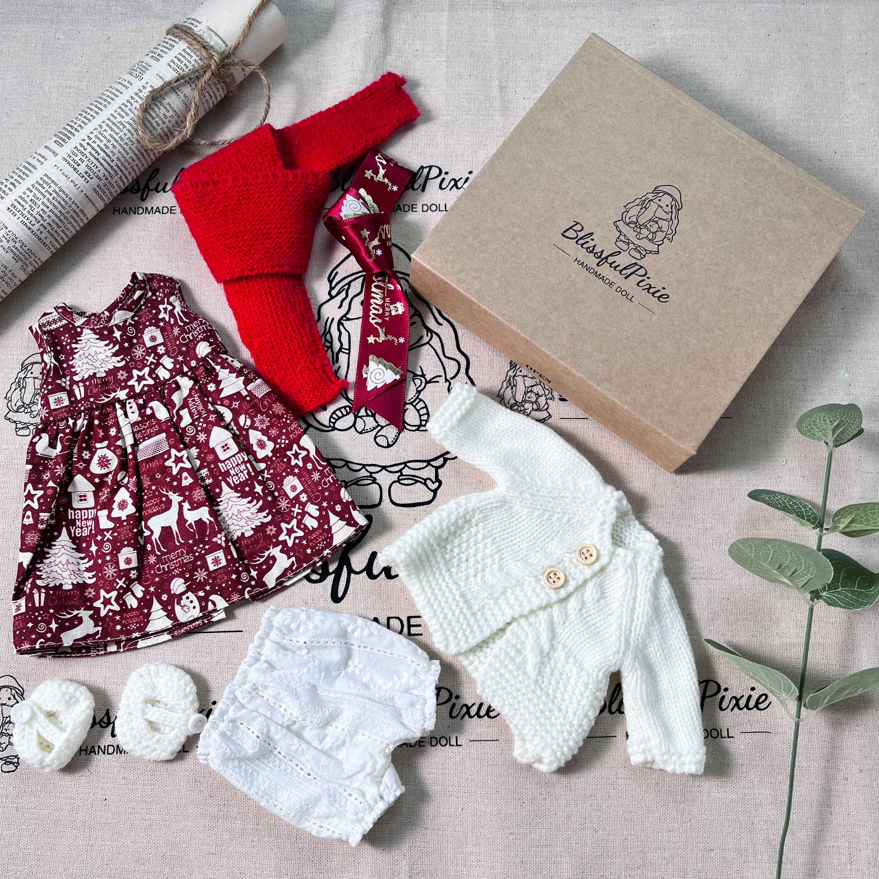 BlissfulPixie 12" Waldorf Handmade Doll Clothing Set Baby Girl Clothes Washable