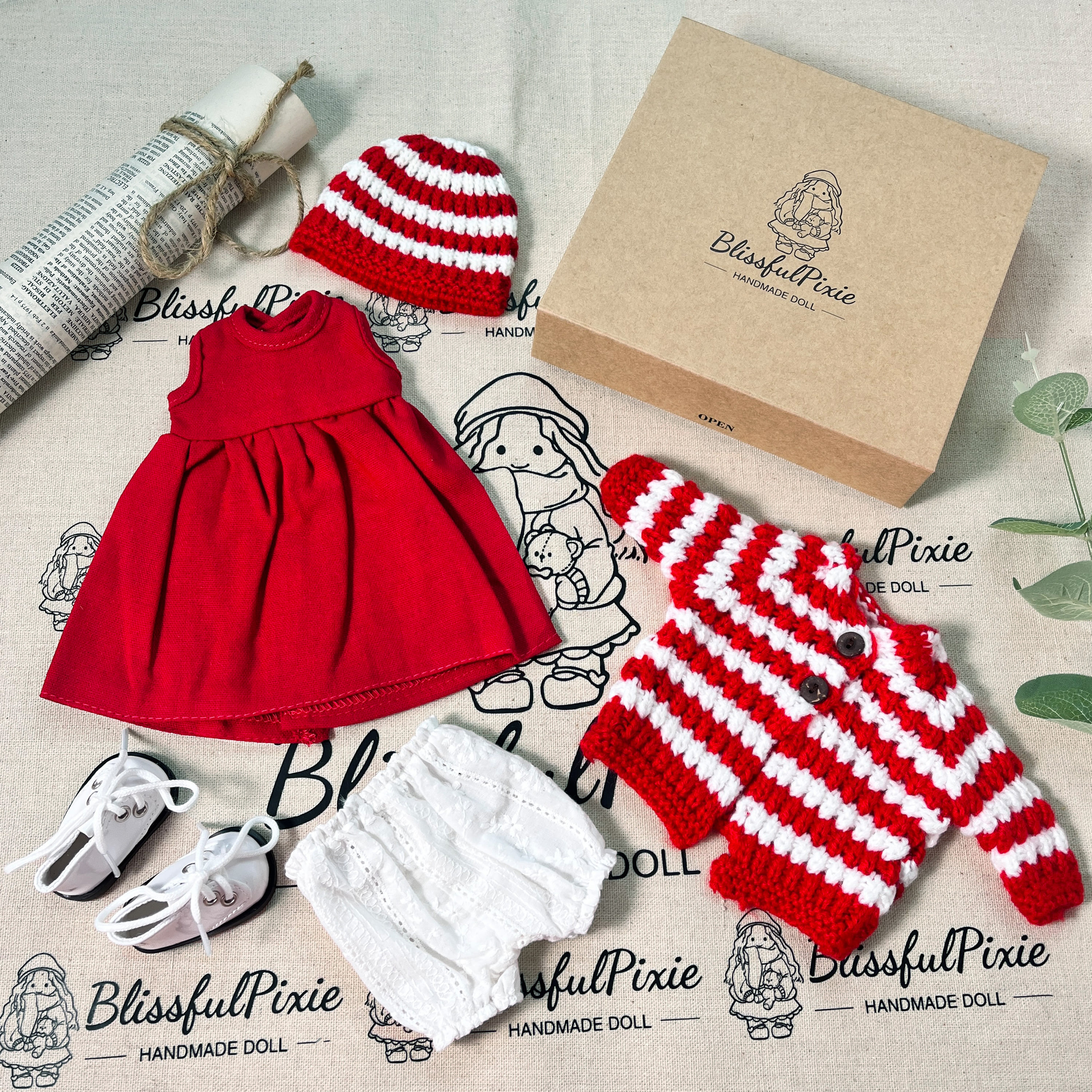 BlissfulPixie 12" Waldorf Handmade Doll Clothing Set Baby Girl Clothes Washable