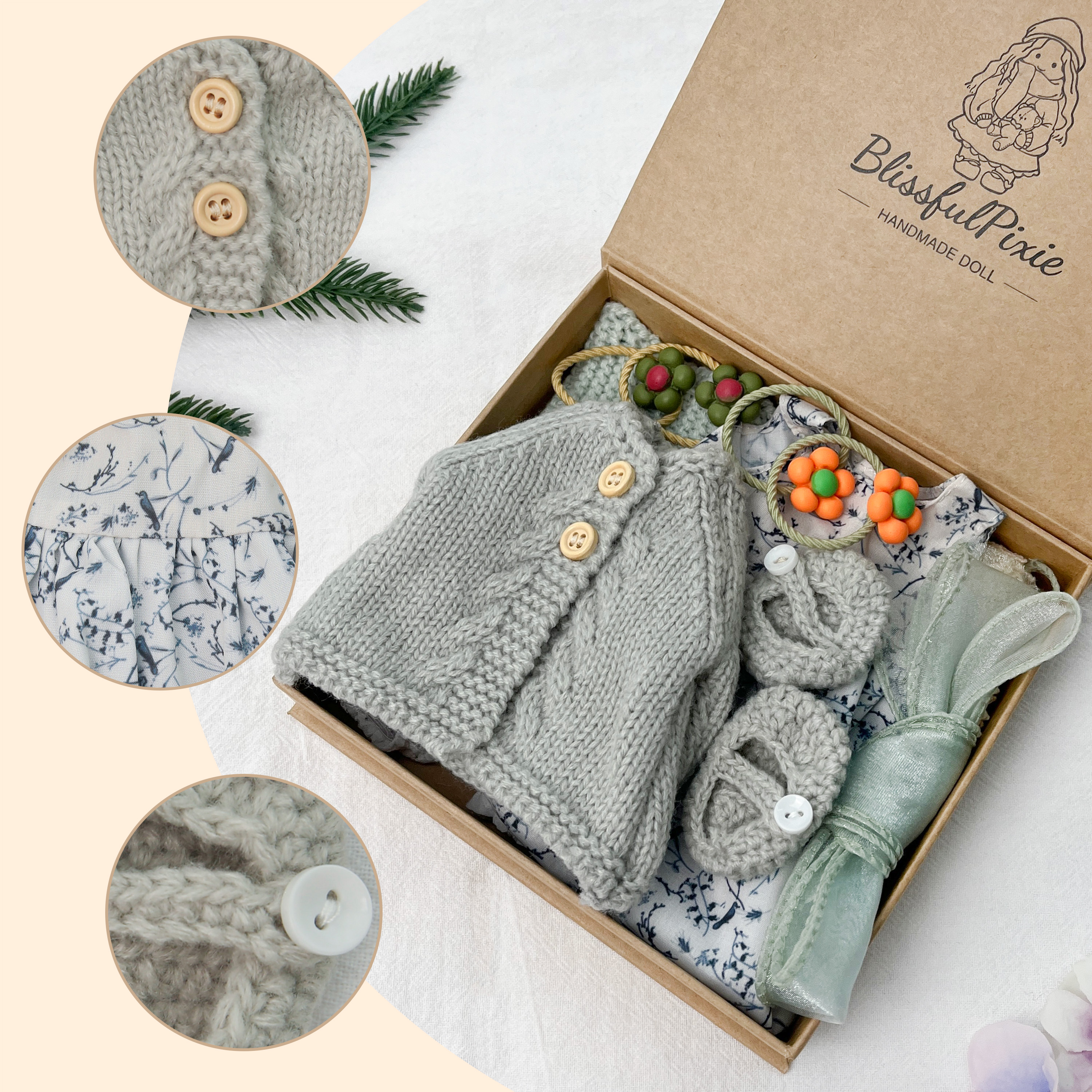 12 Inch Handmade Waldorf Doll Clothes Set-Birthday Gift for Girls